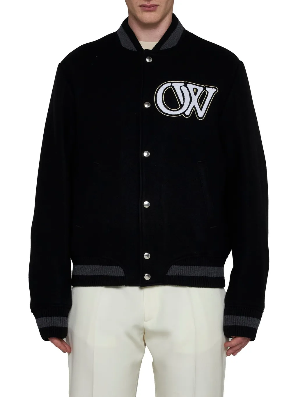 Off-White Buttoned Long-Sleeved Bomber Jacket