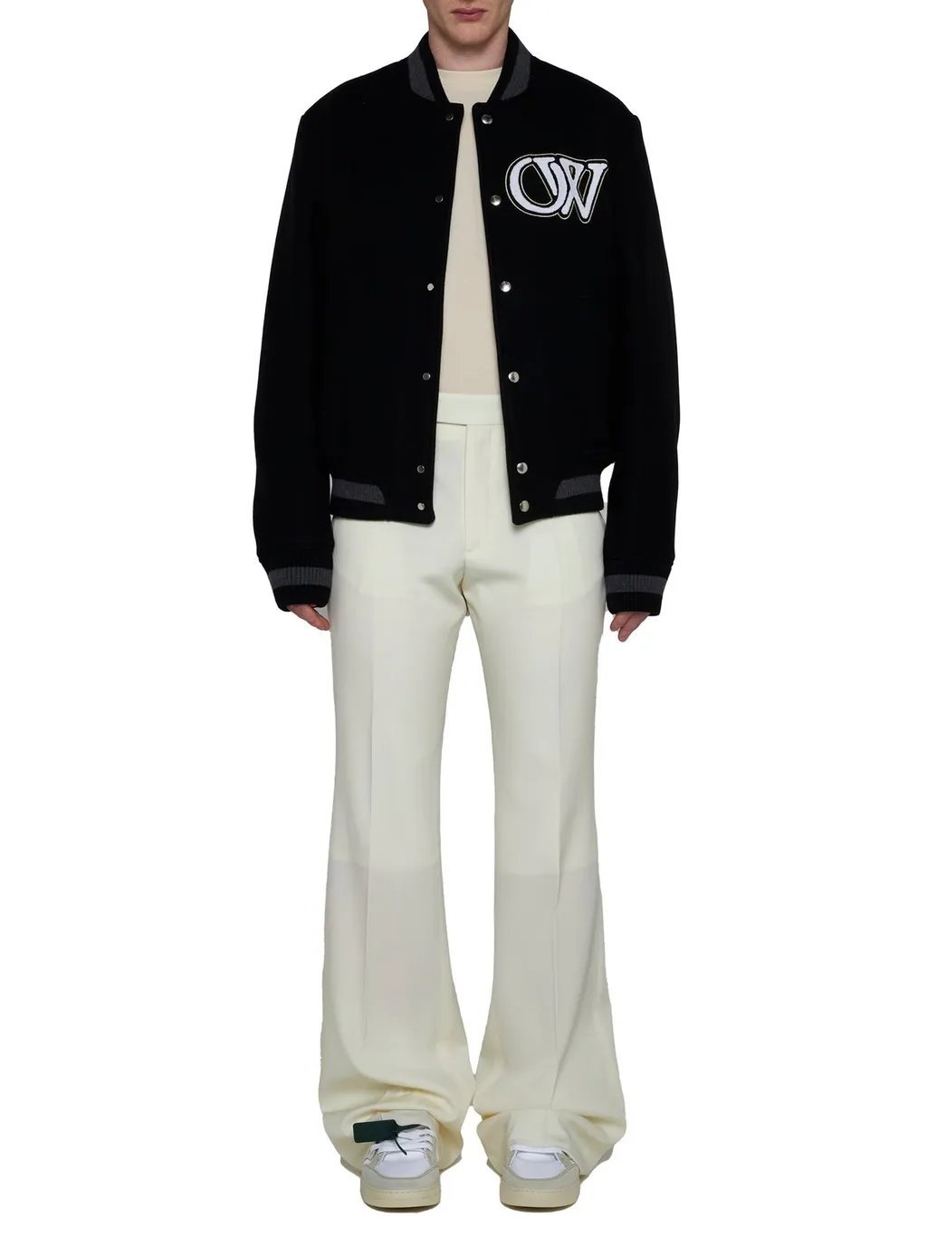 Off-White Buttoned Long-Sleeved Bomber Jacket