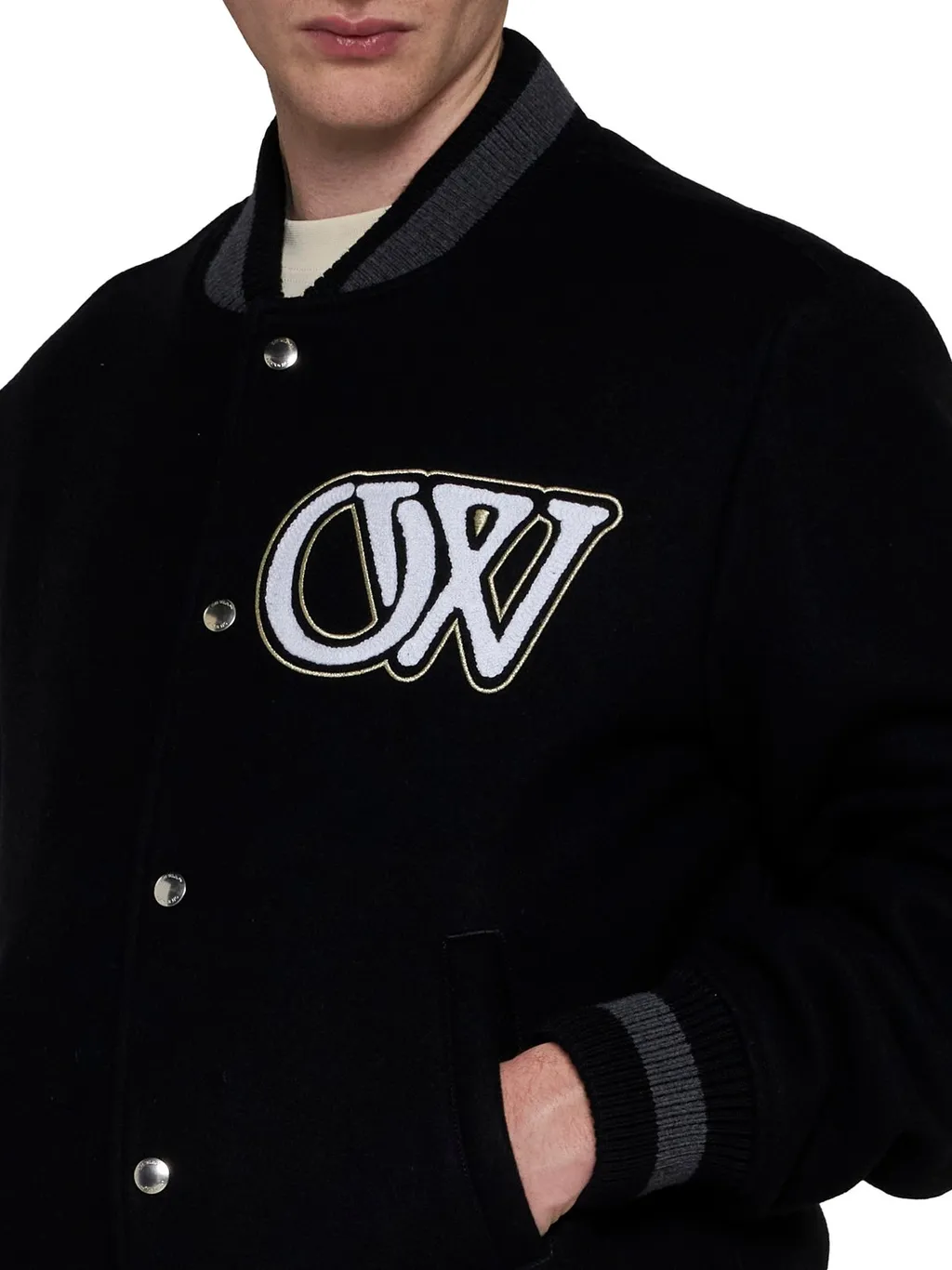 Off-White Buttoned Long-Sleeved Bomber Jacket