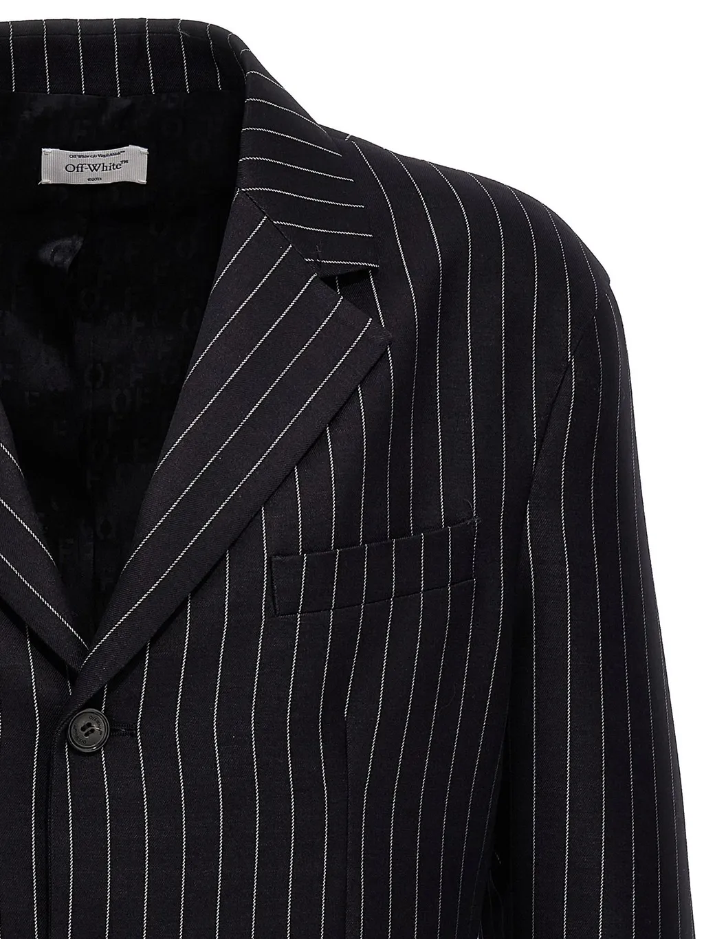Off-White 23-Print Pinstriped Straight Hem Blazer