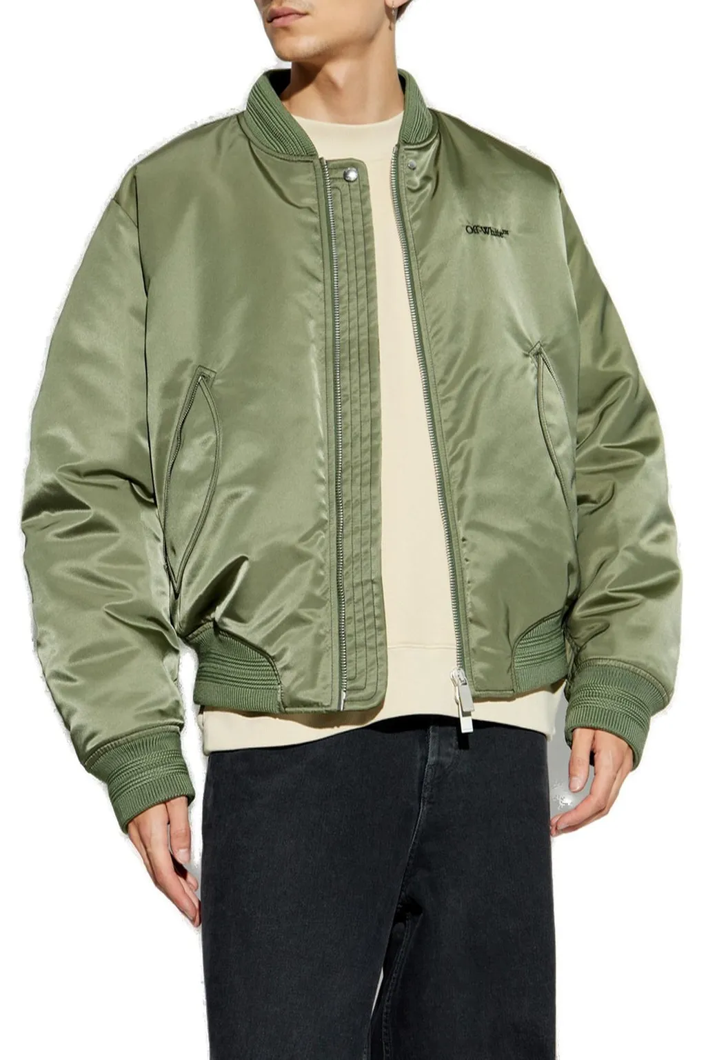 Off-White Zip-Up Long-Sleeved Bomber Jacket