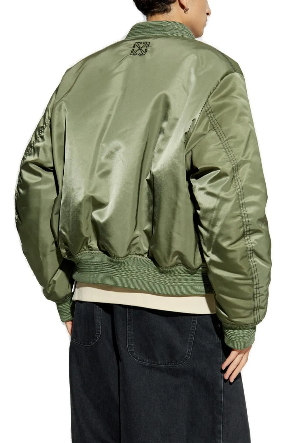Off-White Zip-Up Long-Sleeved Bomber Jacket