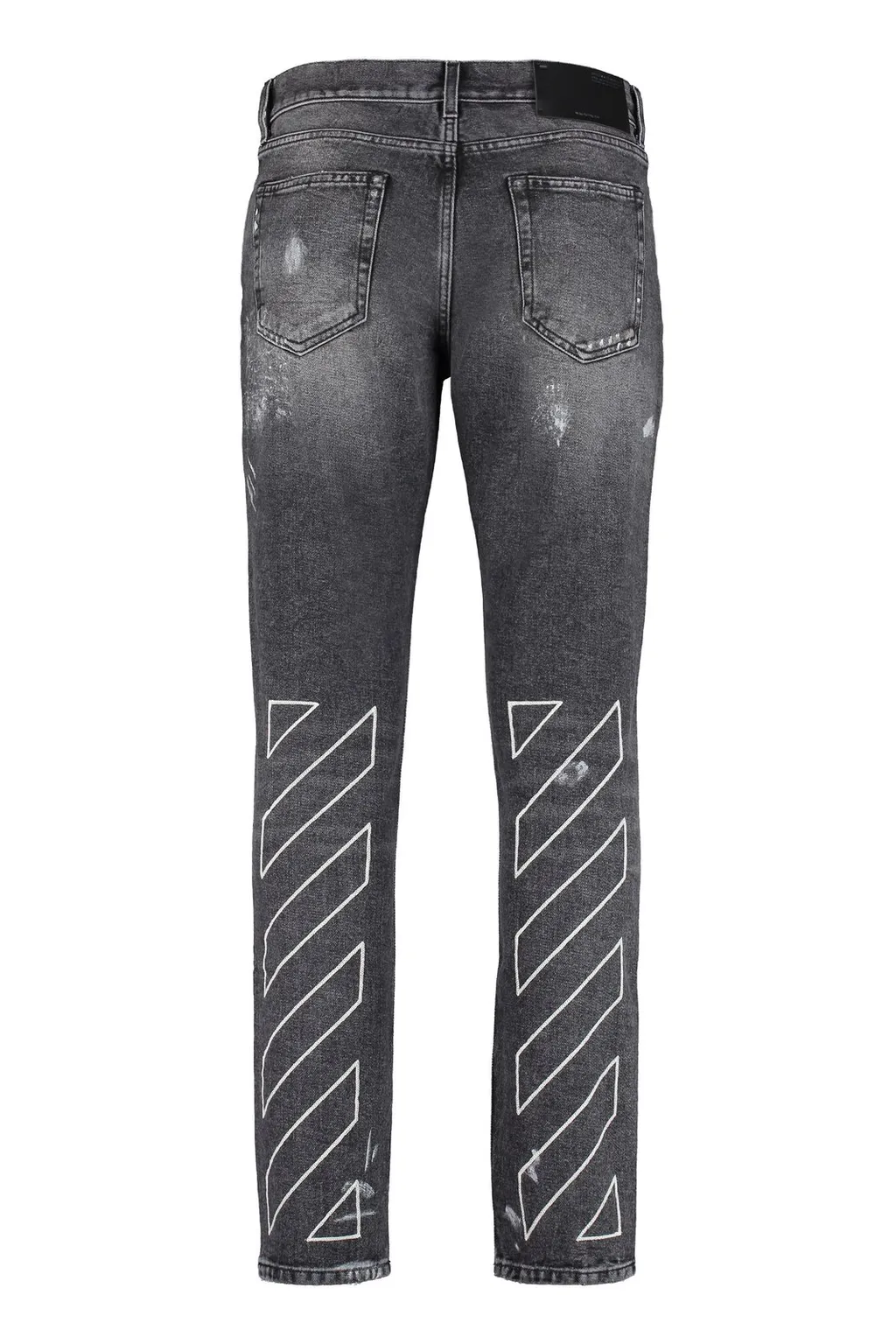Off-White Diag-Striped Distressed Straight Leg Jeans