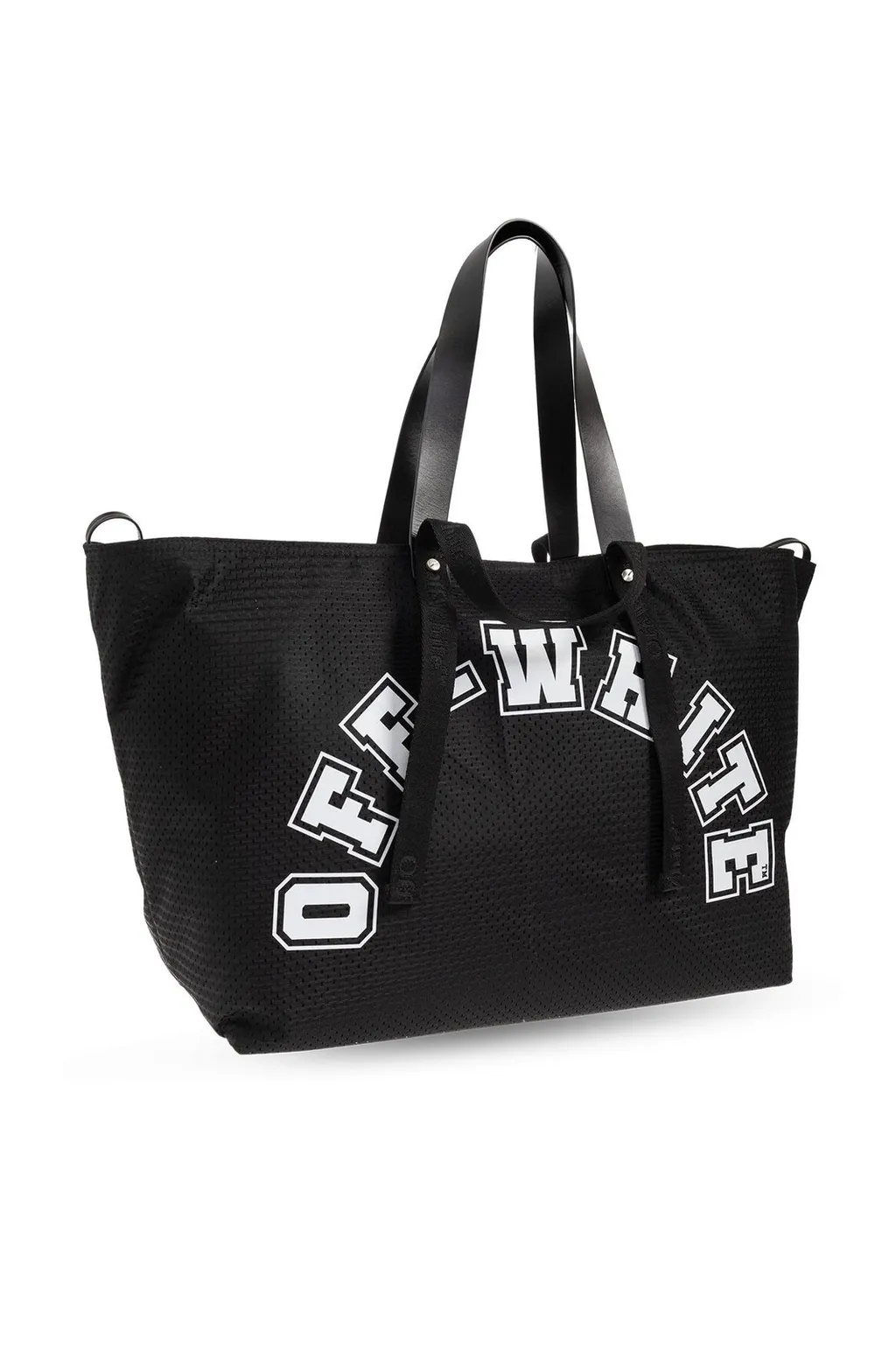 Off-White Logo Printed Mesh Top Handle Bag
