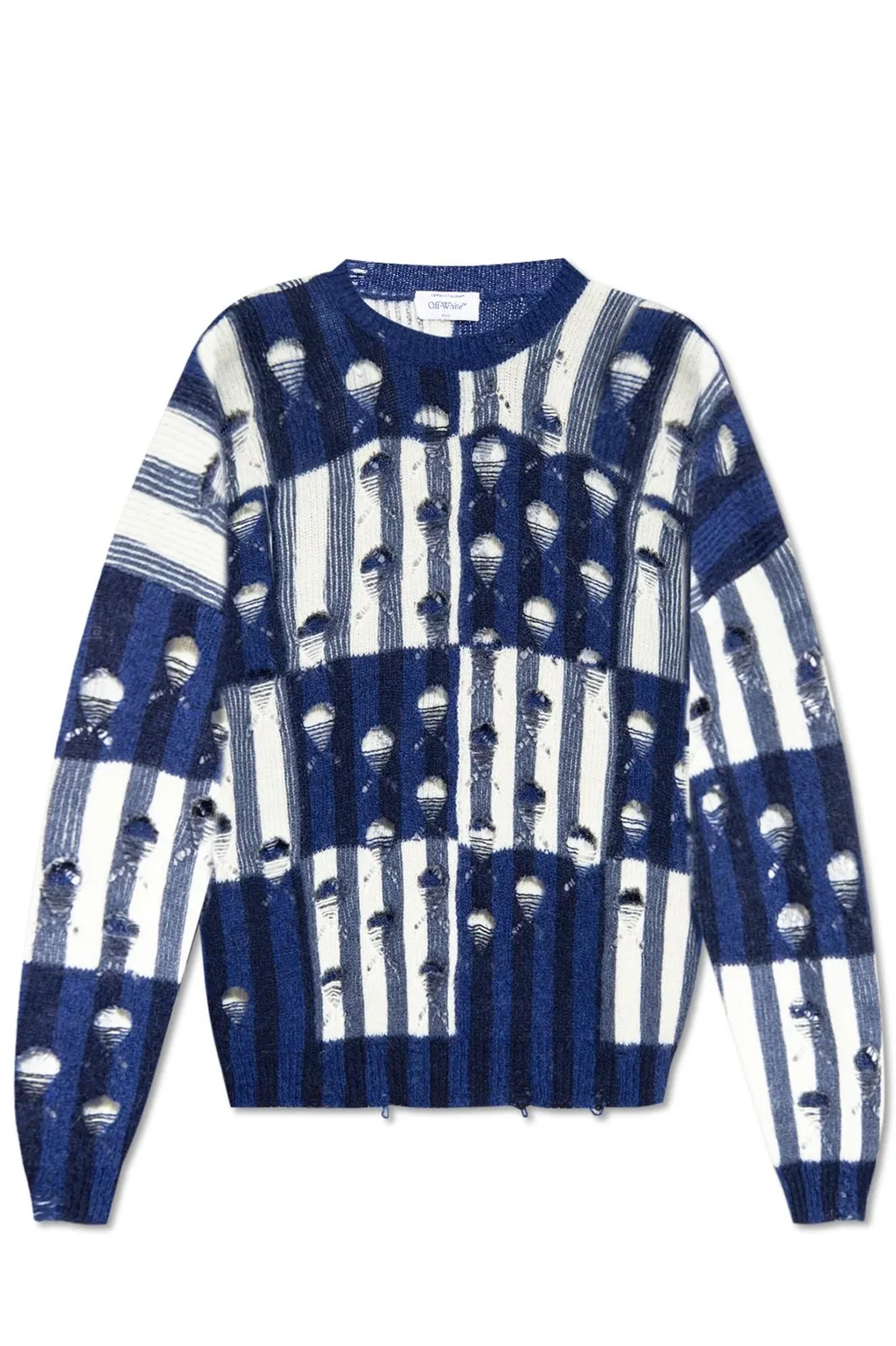 Off-White Shibori Distressed Crewneck Long-Sleeved Jumper