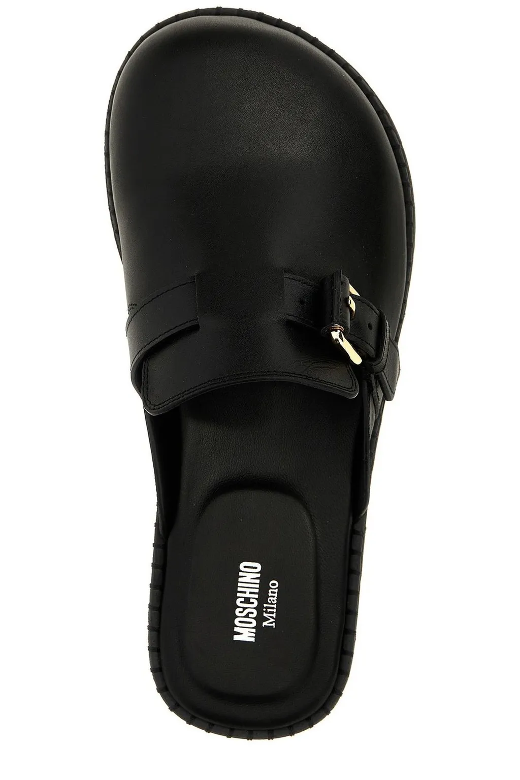 Moschino Buckle Detailed Round Toe Mules