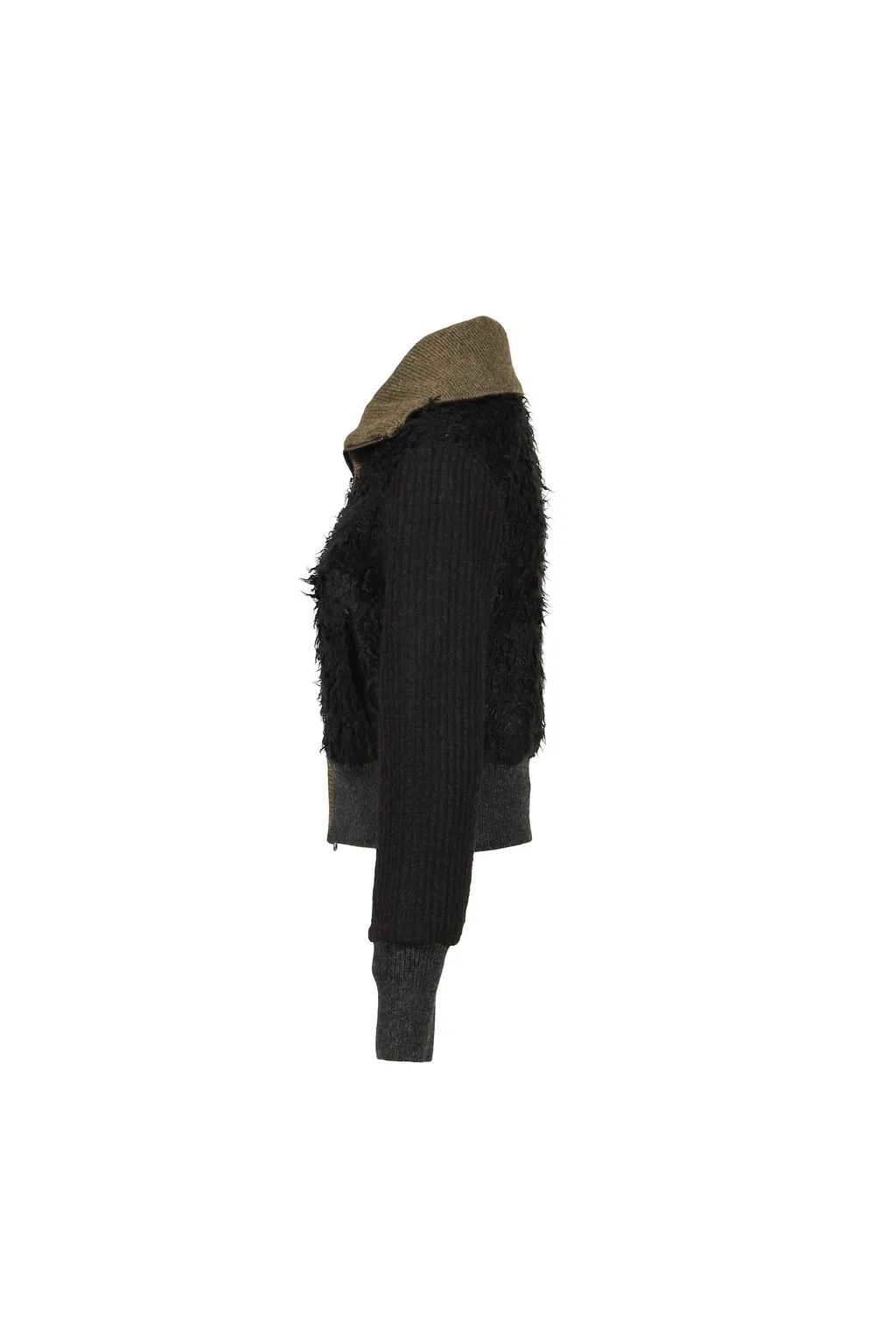Fur Combo Knit Top / Black