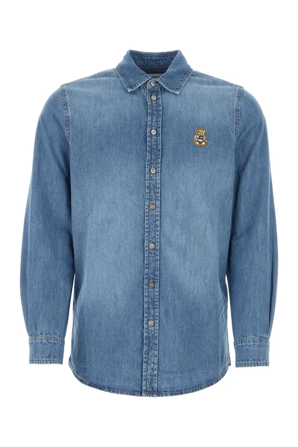 Moschino Teddy Bear Embroidered Buttoned Denim Shirt