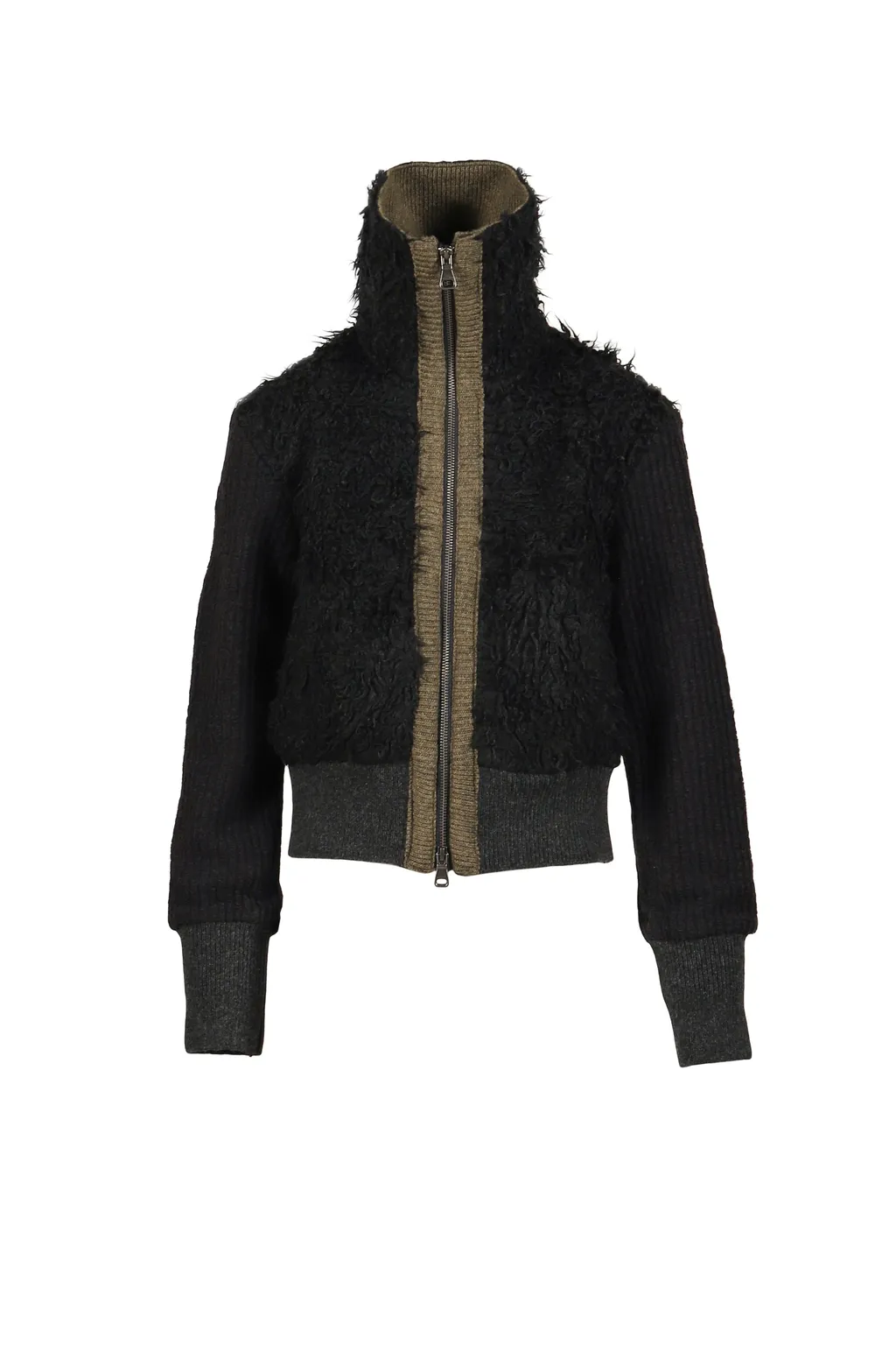 Fur Combo Knit Top / Black