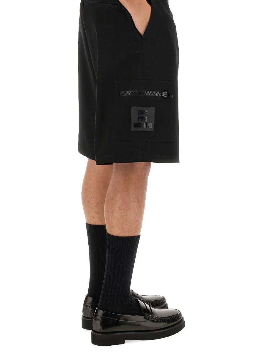 Moschino Logo Patch Belt-Looped Shorts