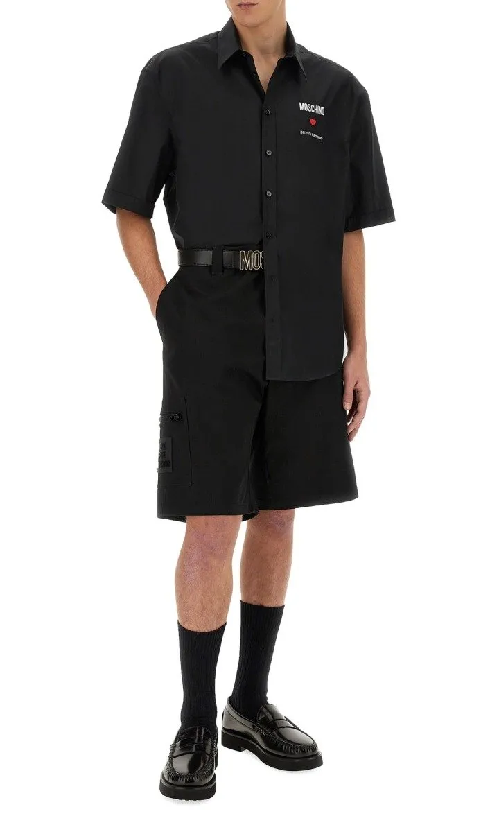 Moschino Logo Patch Belt-Looped Shorts
