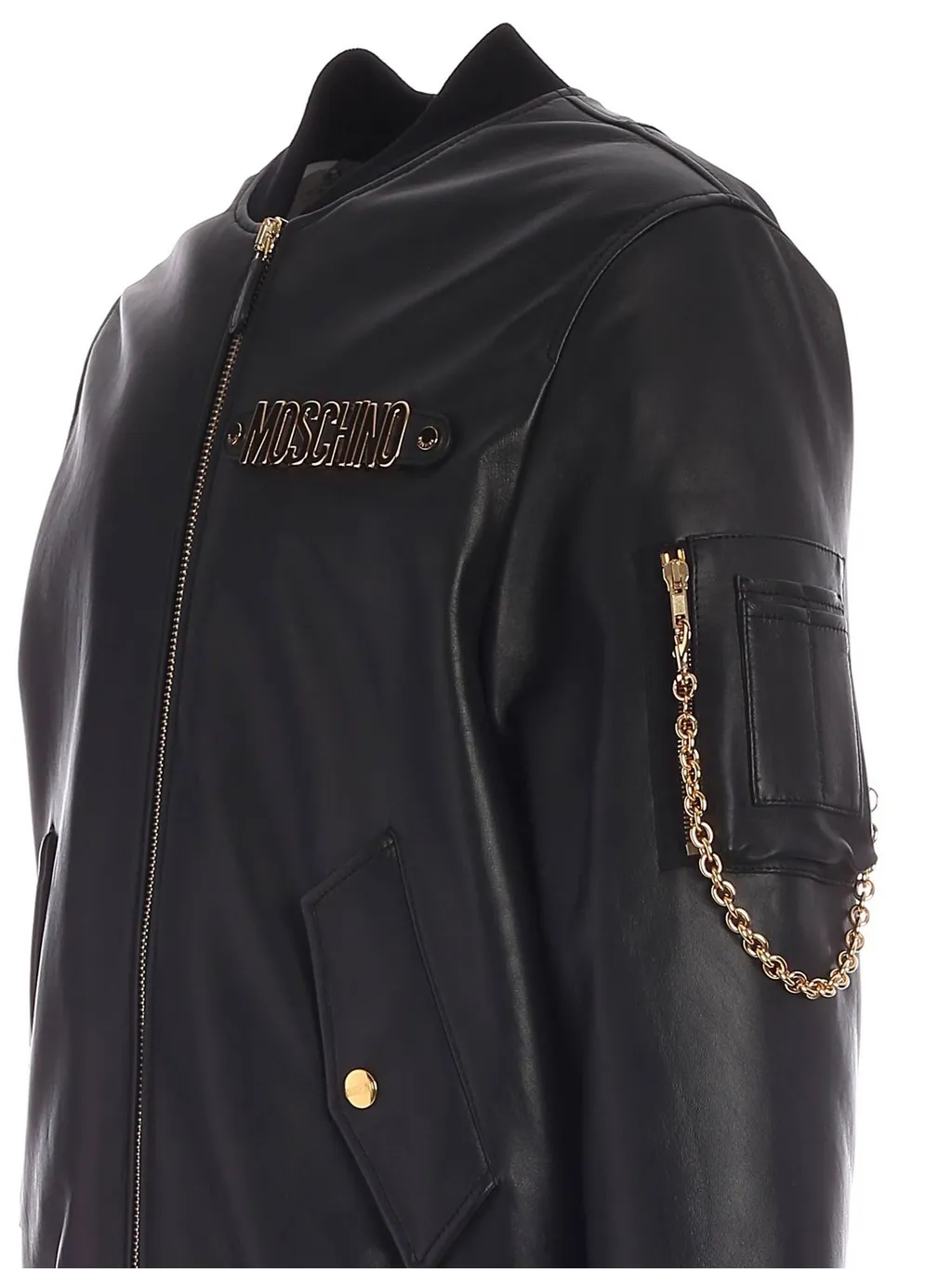 Moschino Logo Plaque Zip-Up Bomber Jacket