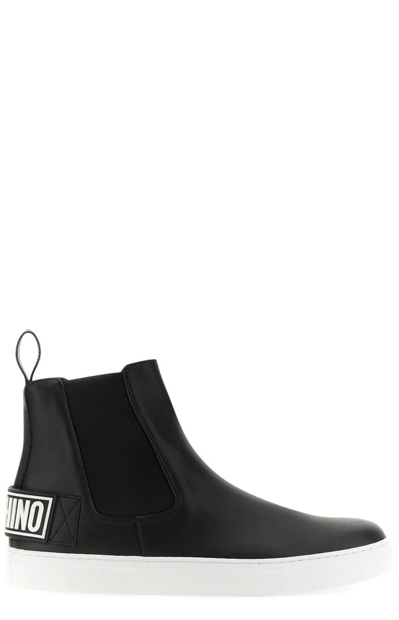 Moschino Logo Embossed Ankle Boots