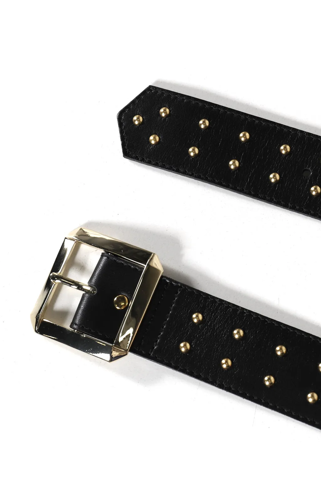 Studded Large Gold Buckle Belt / Blk