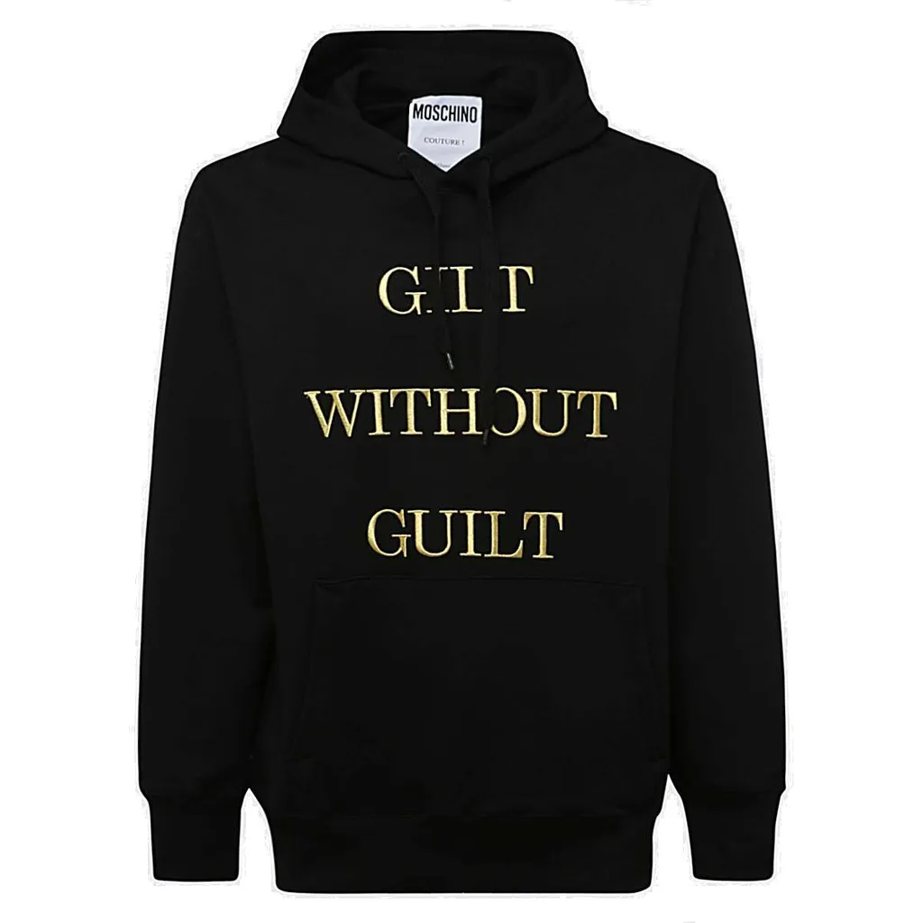 Moschino Slogan Embroidered Drawstring Hoodie