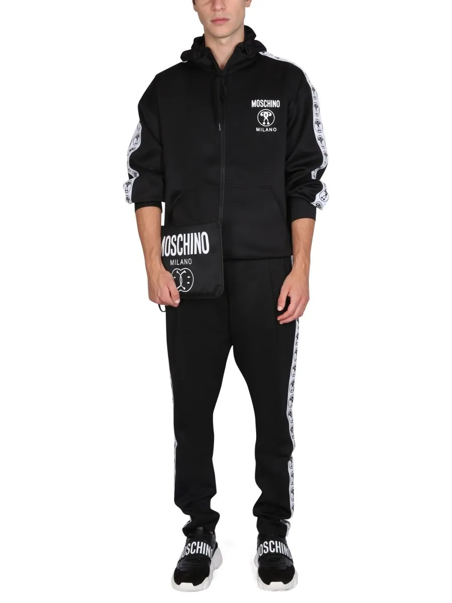 Moschino Logo Printed Drawstring Zipped Hoodie