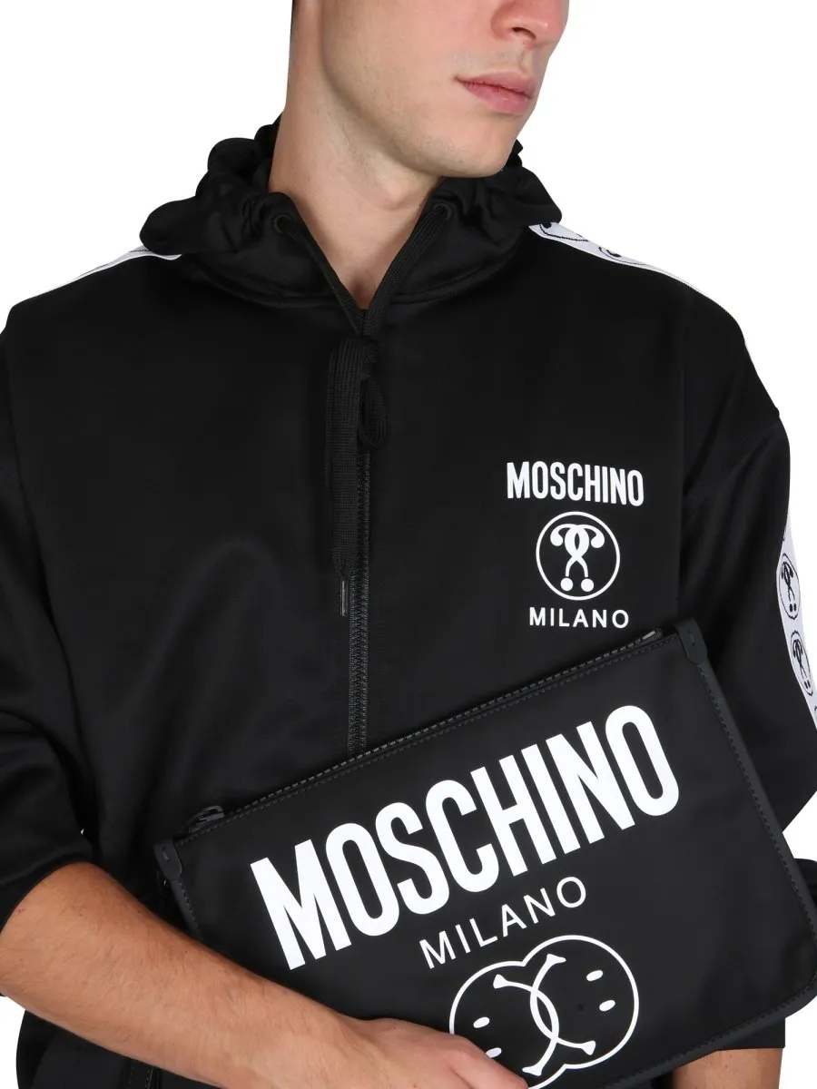 Moschino Logo Printed Drawstring Zipped Hoodie