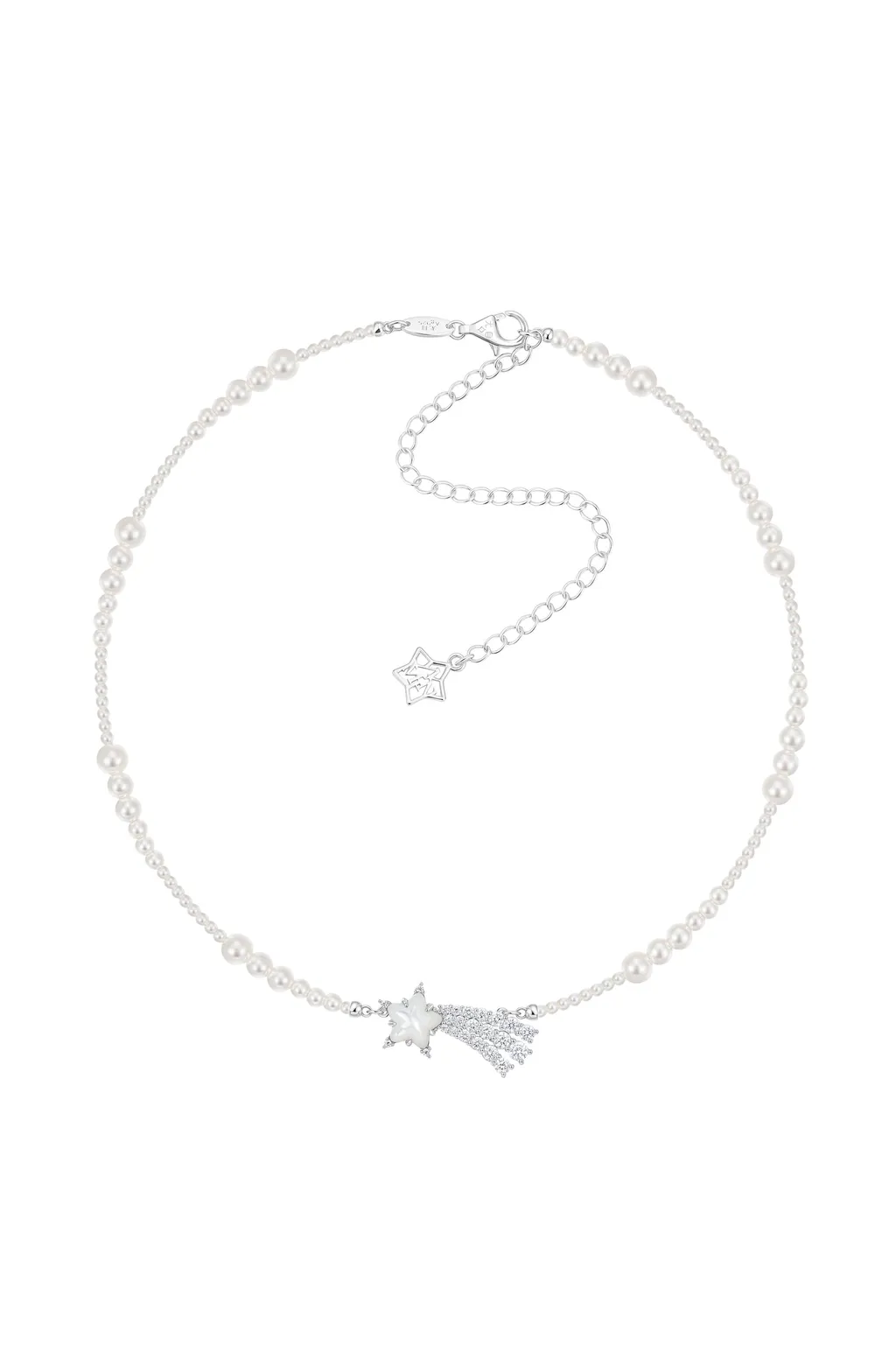 Crystal Meteor Pearl Necklace / Wht