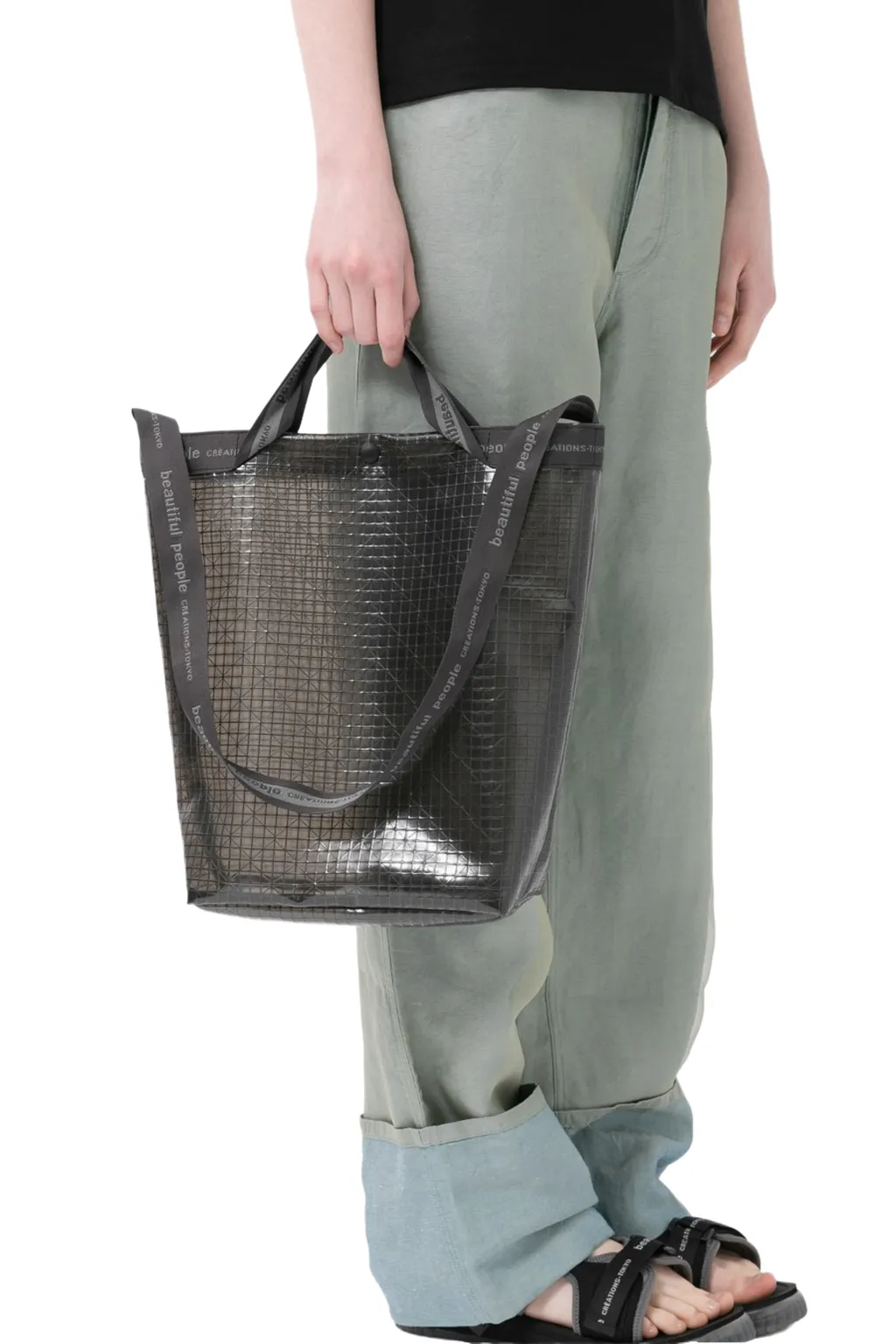 Plaid Vinyl Logo Tape Shoulder Bag / Blk