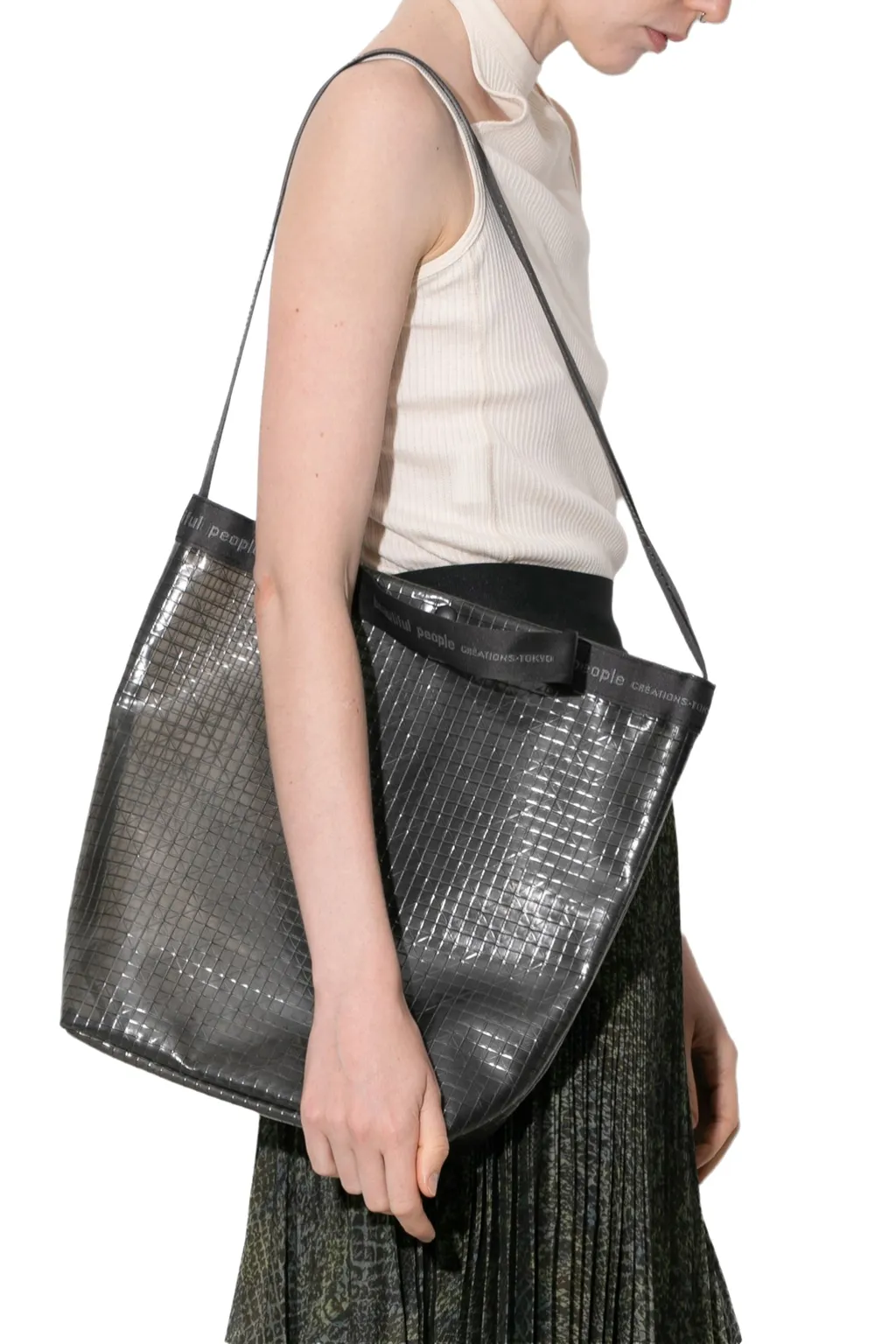 Plaid Vinyl Logo Tape Shoulder Bag / Blk