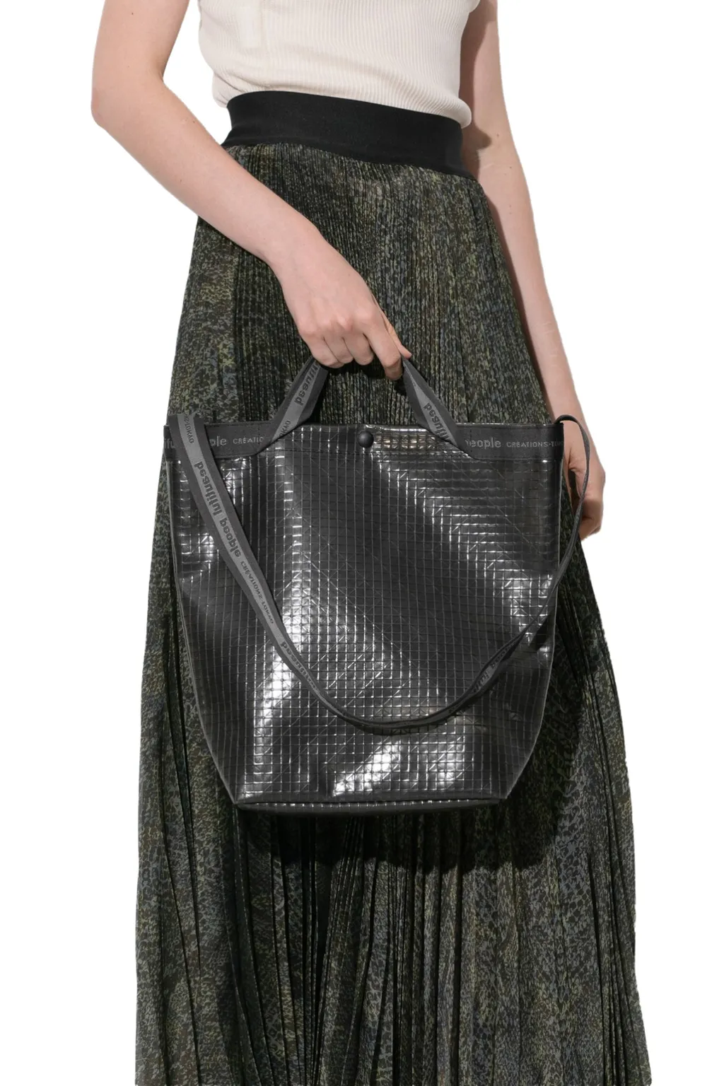 Plaid Vinyl Logo Tape Shoulder Bag / Blk
