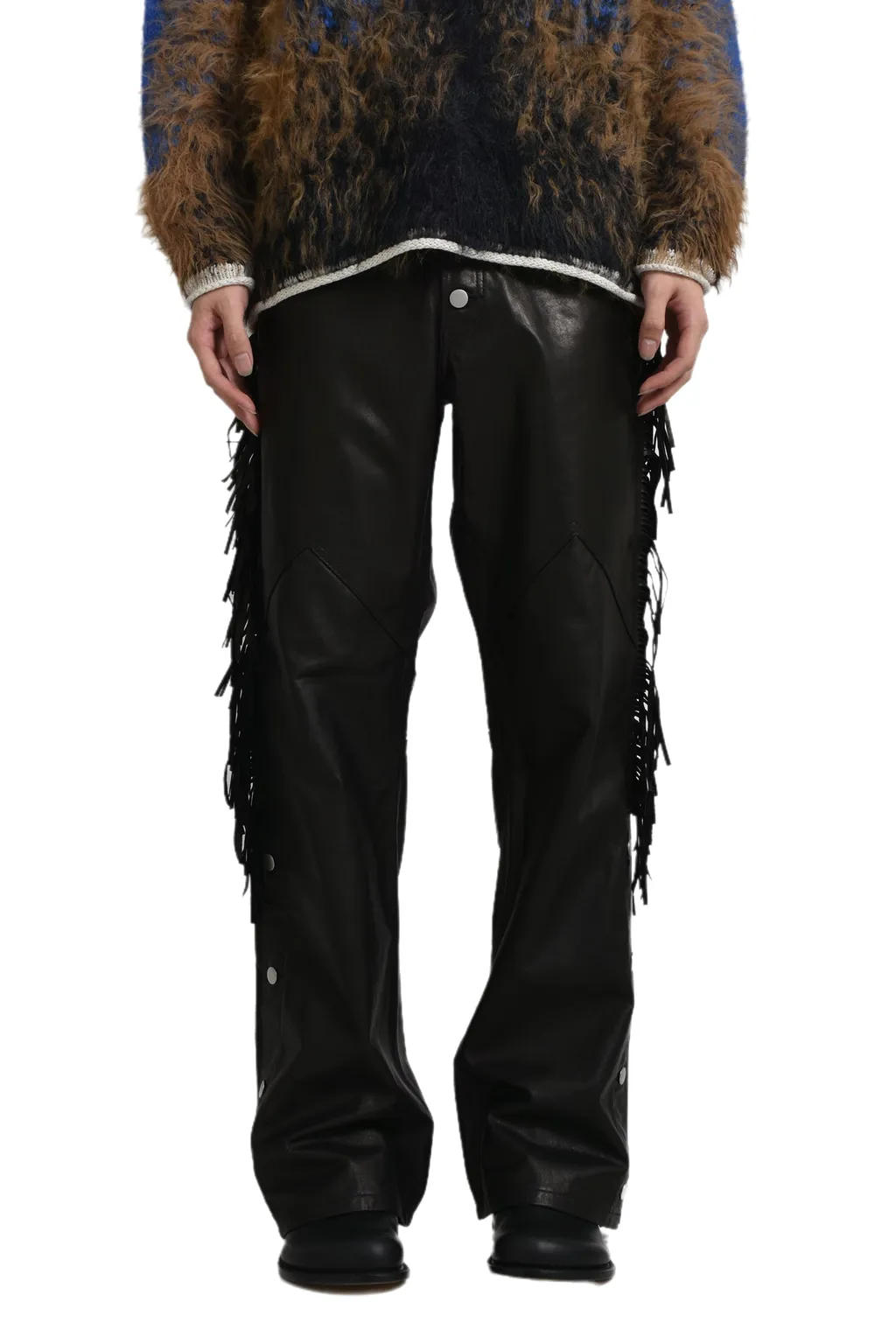 Leather Fringe Pants / Black