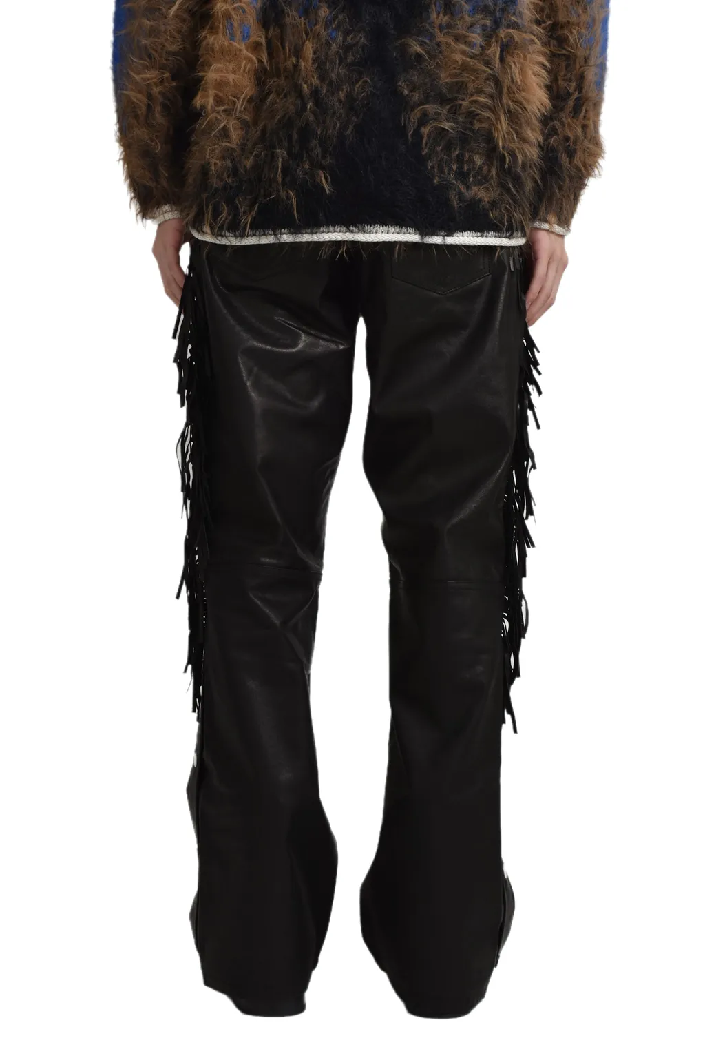 Leather Fringe Pants / Black