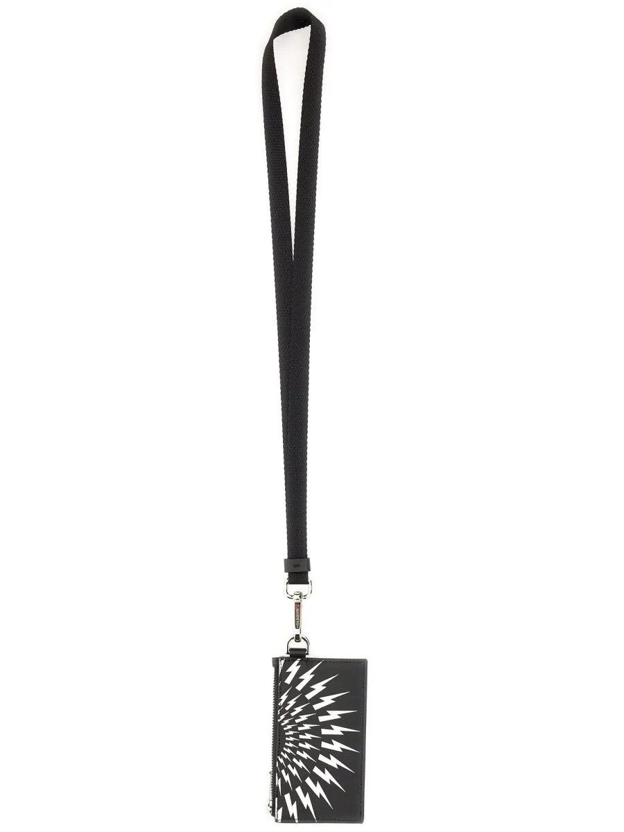 Neil Barrett Logo Printed Zipped Strapped Card Holder