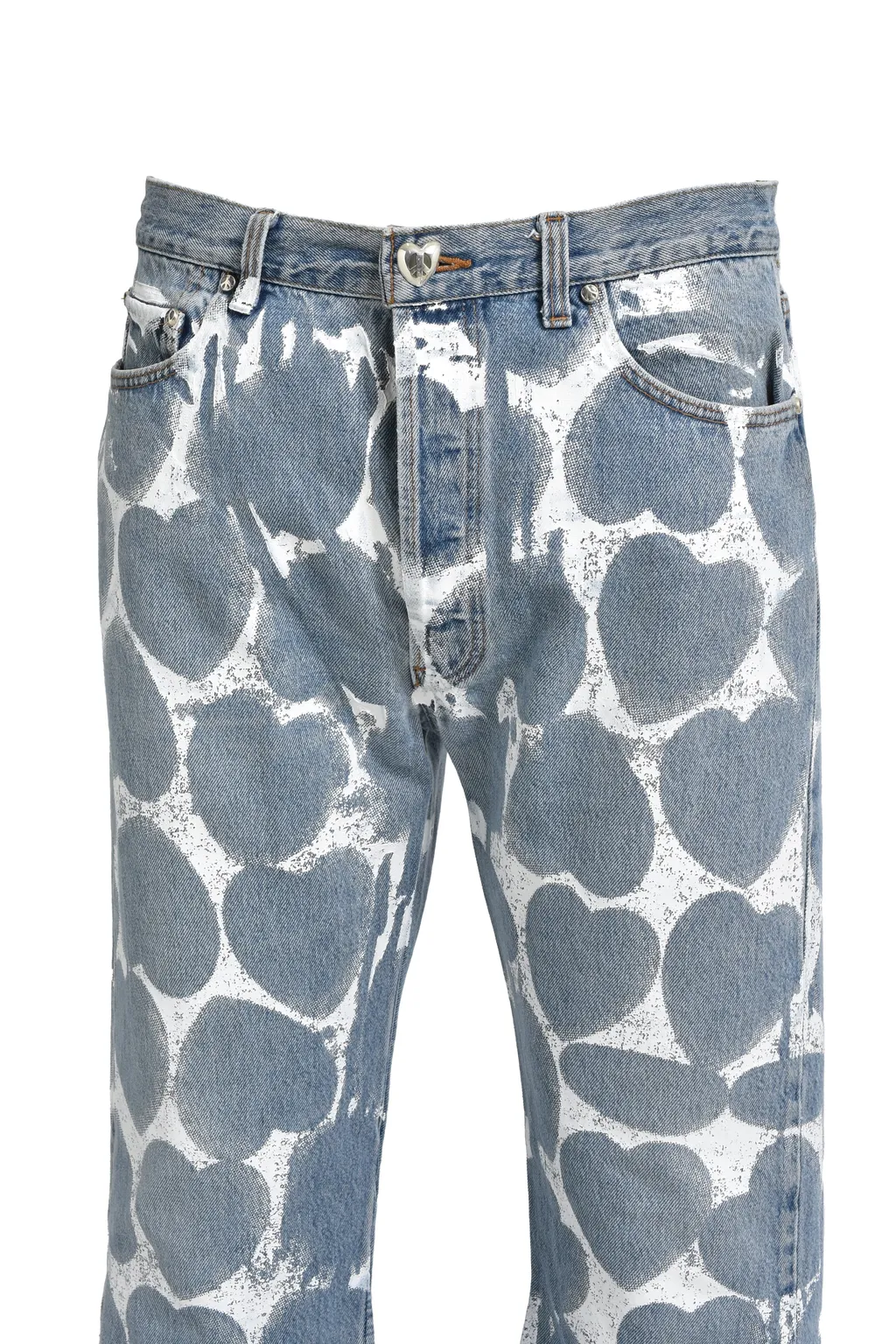 Heart Printed Denim Blu