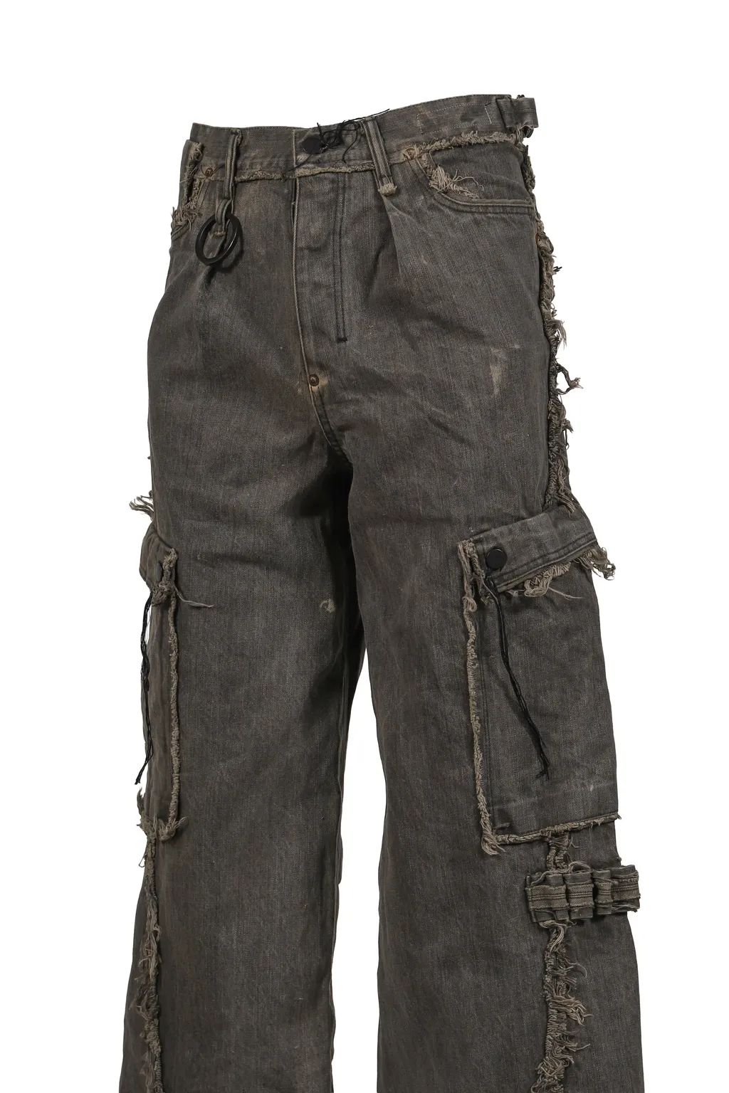 Cut Off Slash Seam Twist Cargo Jeans / Dust Gry
