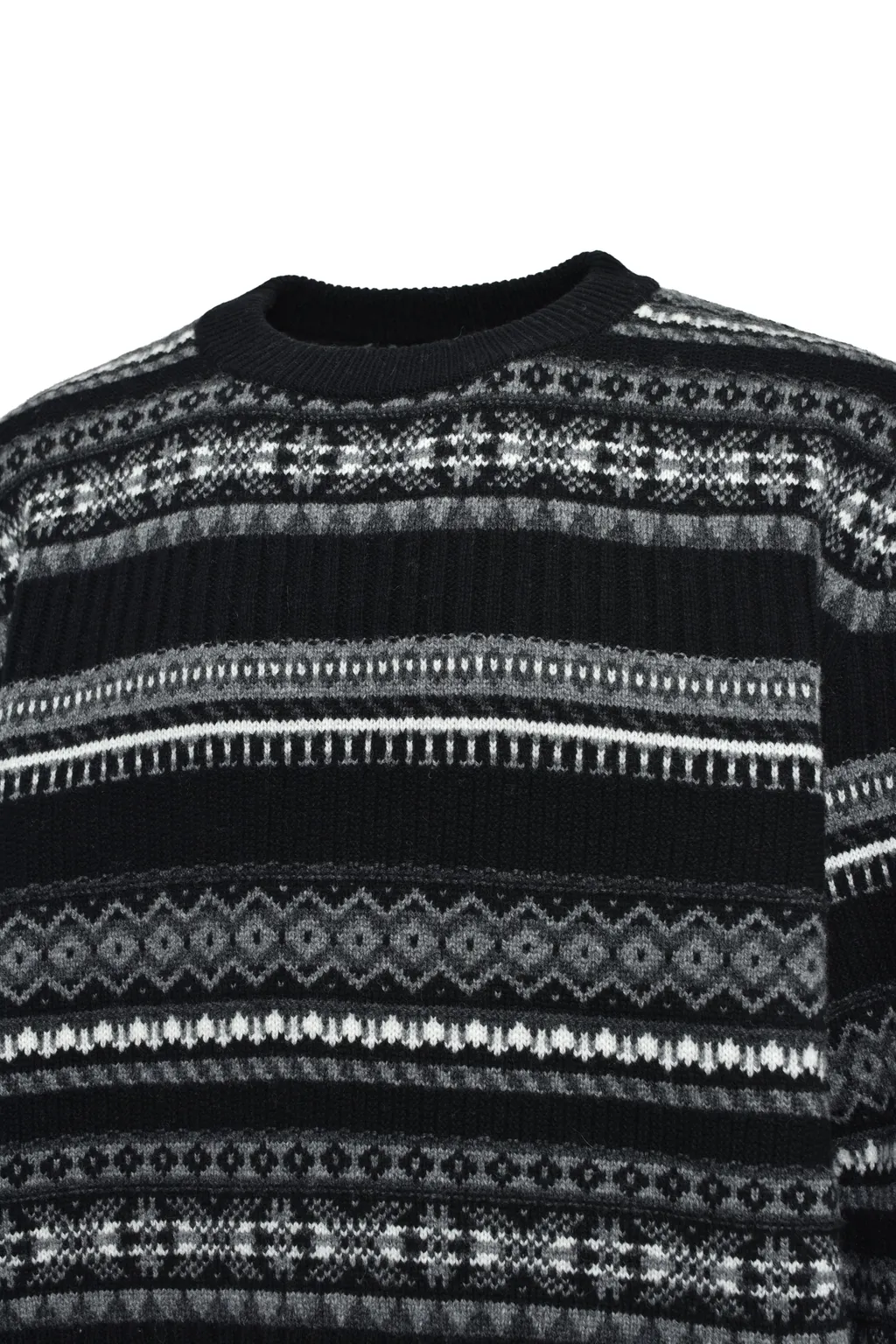Fair Isle Crew Neck Sweater / Blk Mono