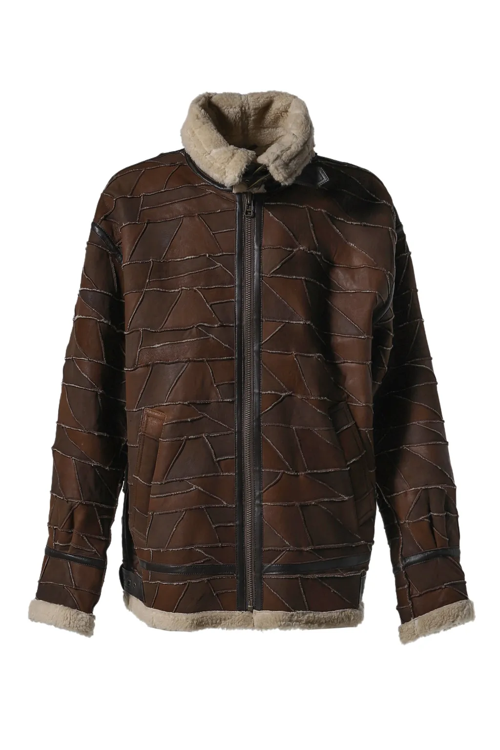 Gusa Patchwork Shearling Jkt / Brw