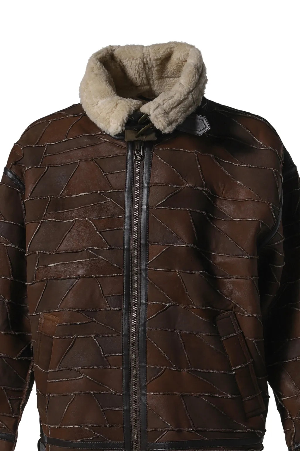 Gusa Patchwork Shearling Jkt / Brw