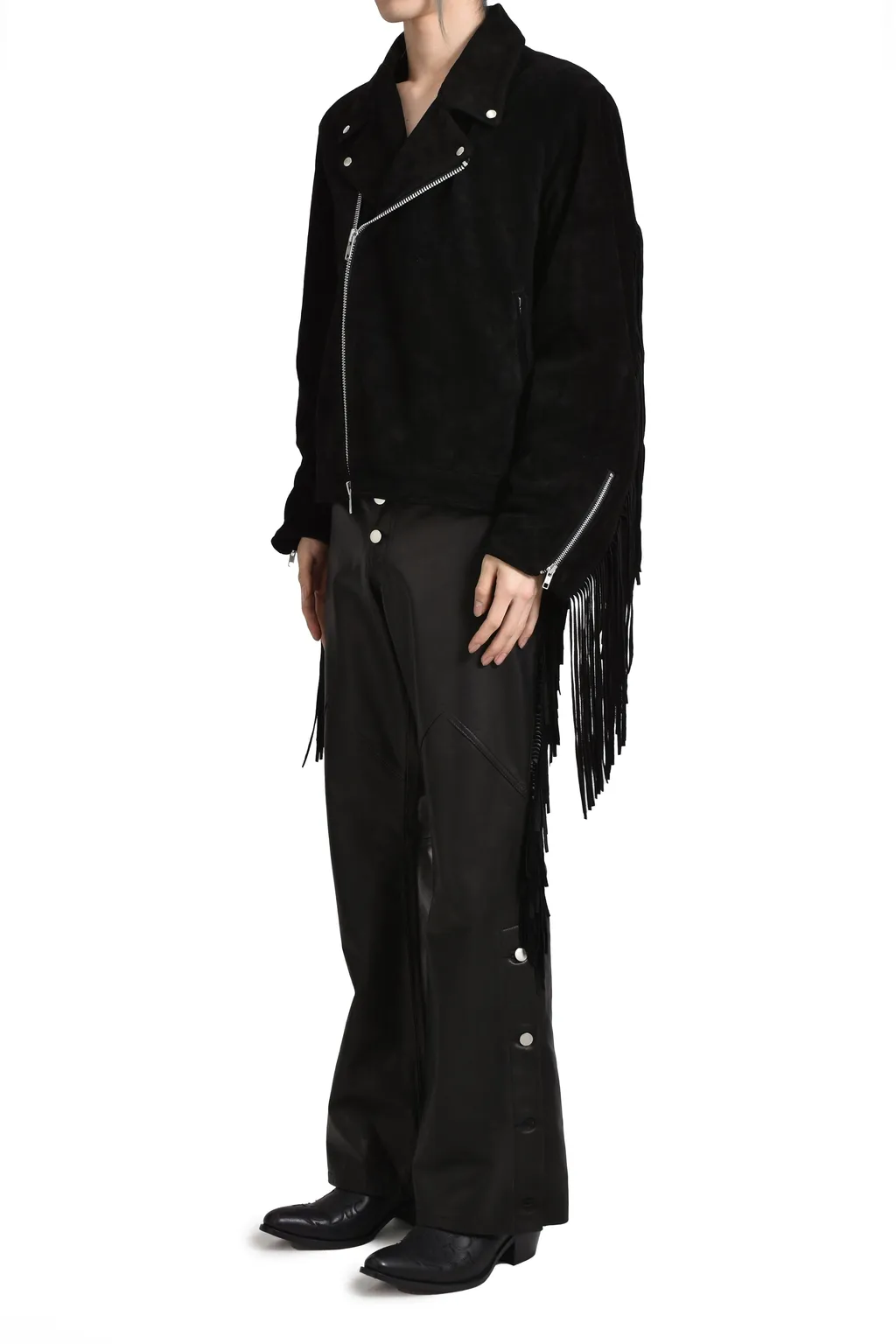 Leather Fringe Riders Jacket / Blk