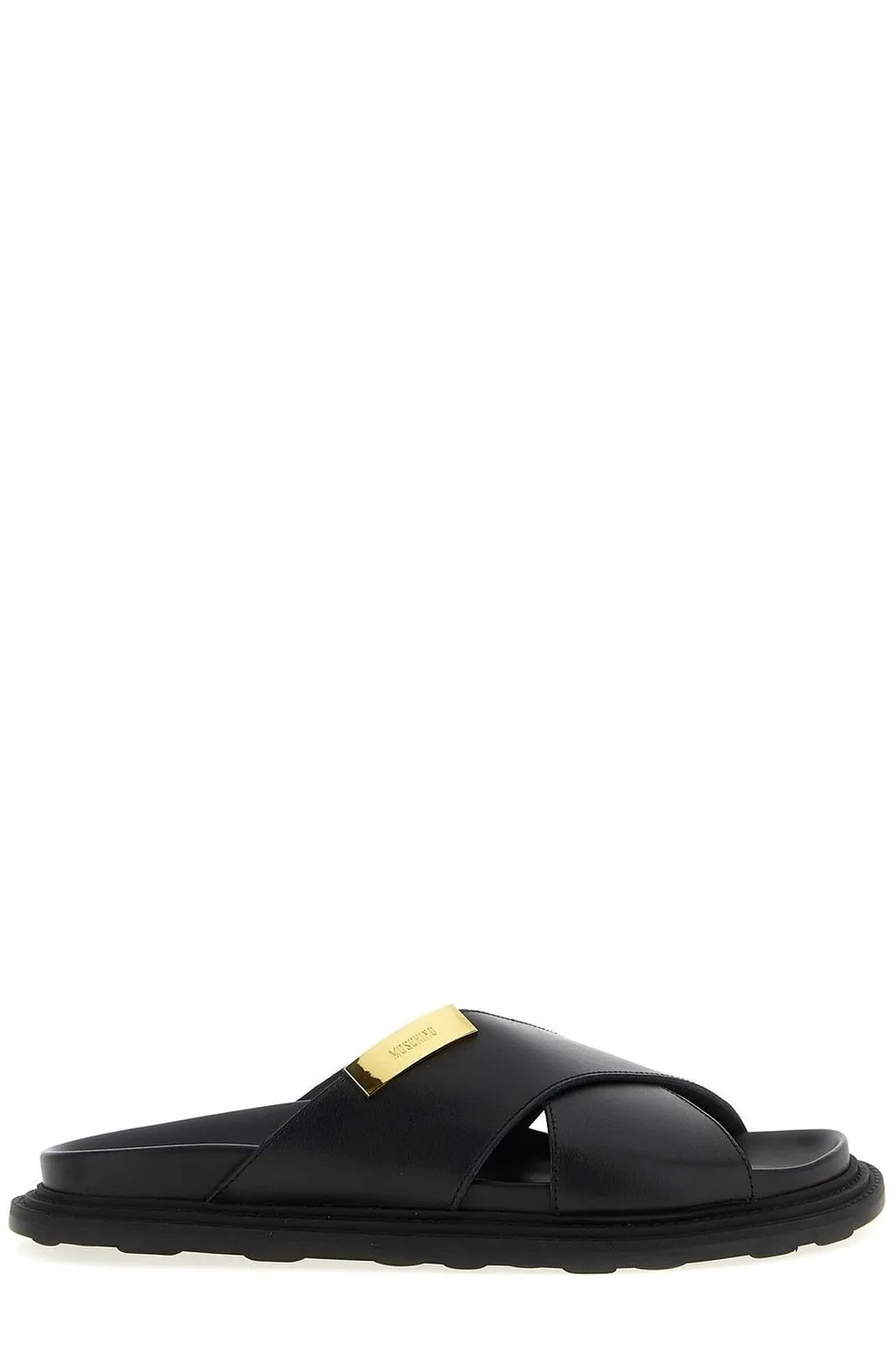 Moschino Logo Plaque Cross-Strap Sandals