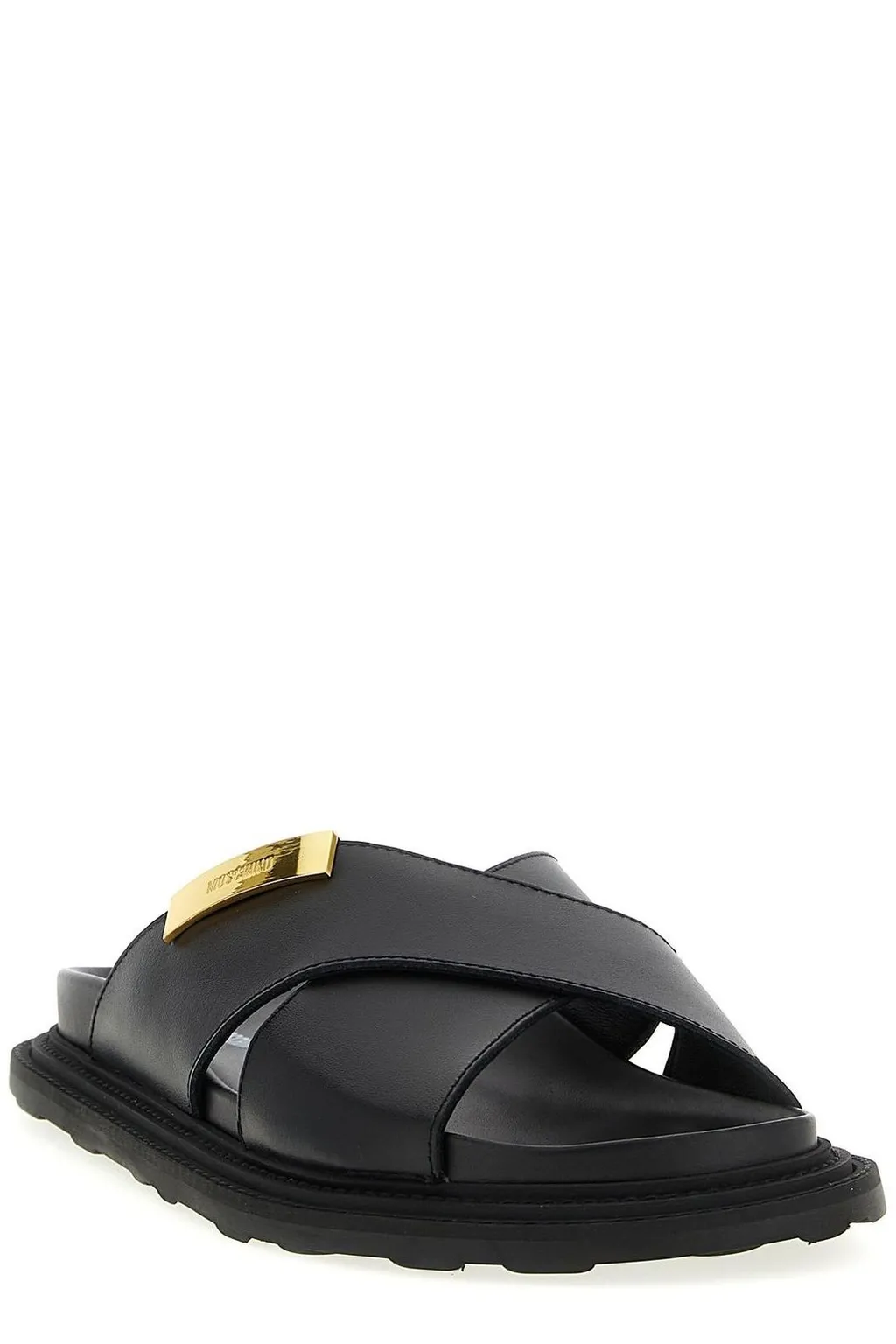 Moschino Logo Plaque Cross-Strap Sandals