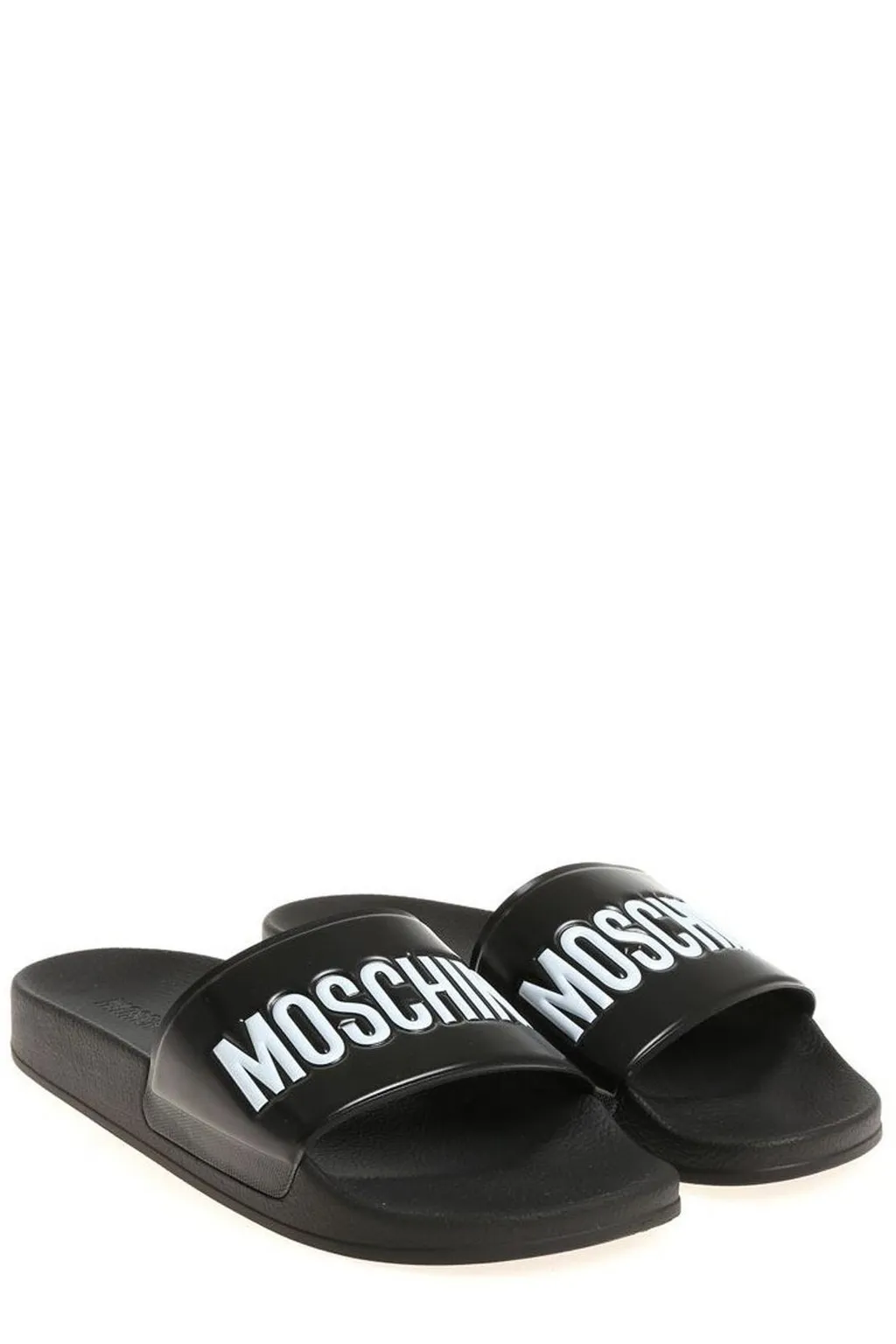 Moschino Logo Embossed Almond Toe Slides