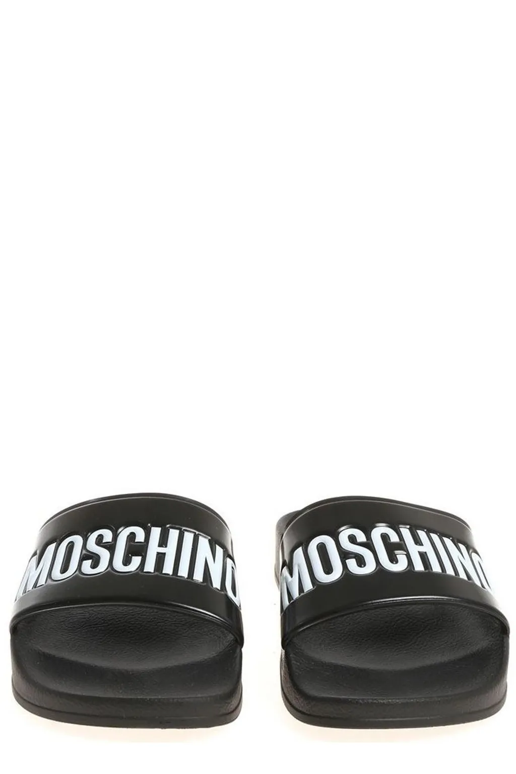 Moschino Logo Embossed Almond Toe Slides