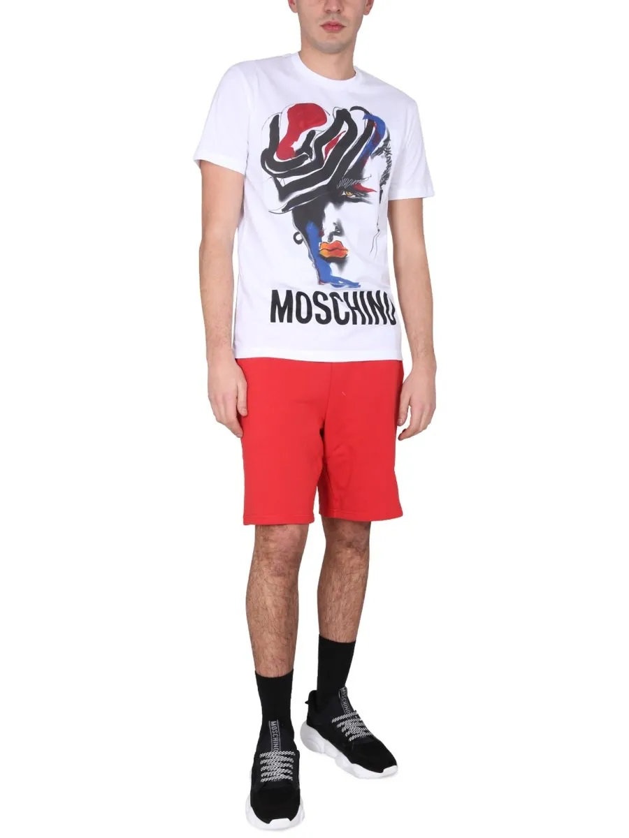 Moschino Logo Illustration-Printed Crewneck T-Shirt