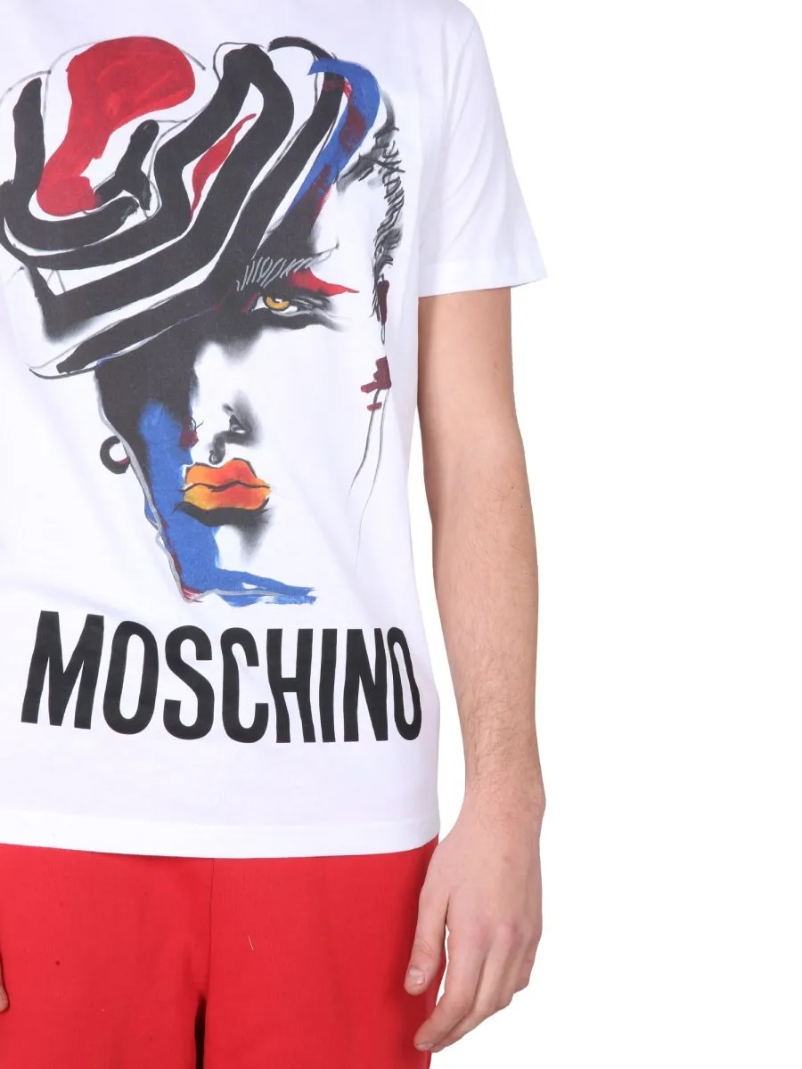 Moschino Logo Illustration-Printed Crewneck T-Shirt