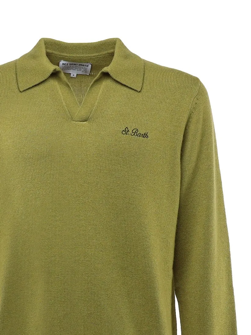 Mc2 Saint Barth Convent Long-Sleeved Knitted Polo Shirt