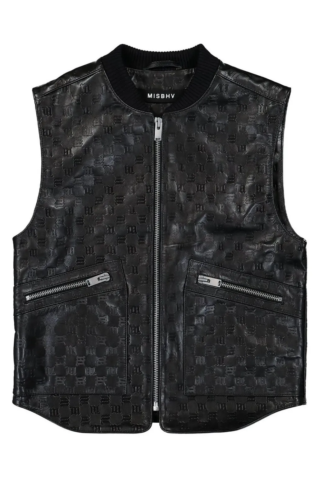 Misbhv Leather Monogram Embossed Zipped Vest