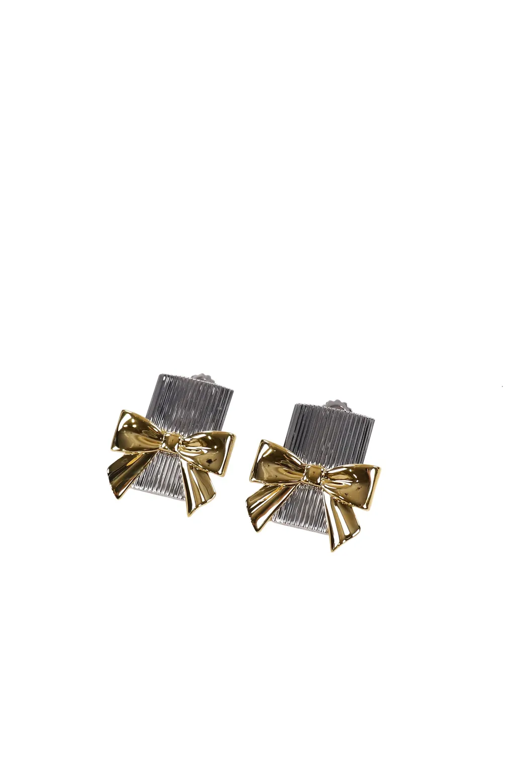 Bow-Adorned Square Stud Earrings / Gold