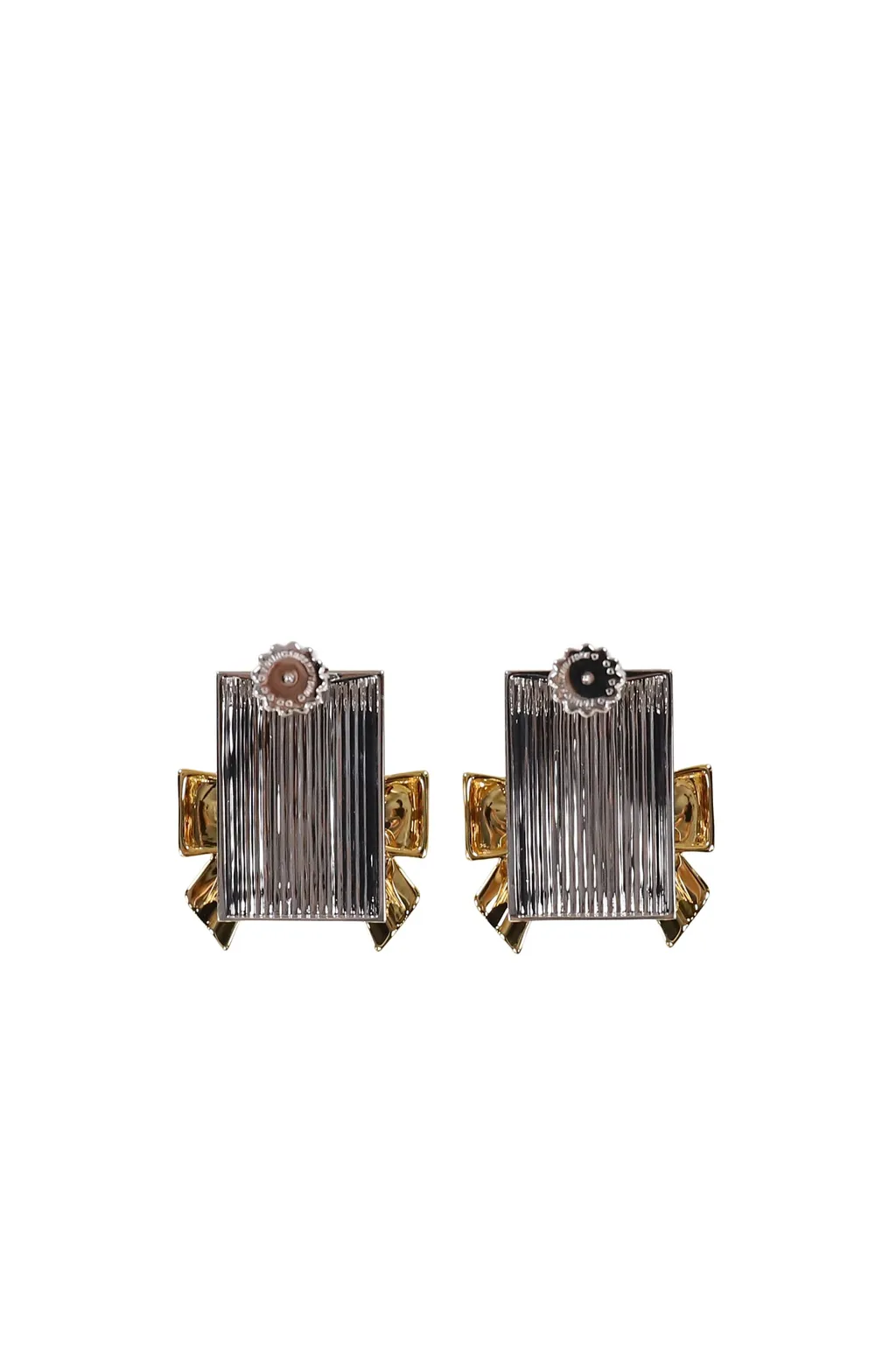 Bow-Adorned Square Stud Earrings / Gold