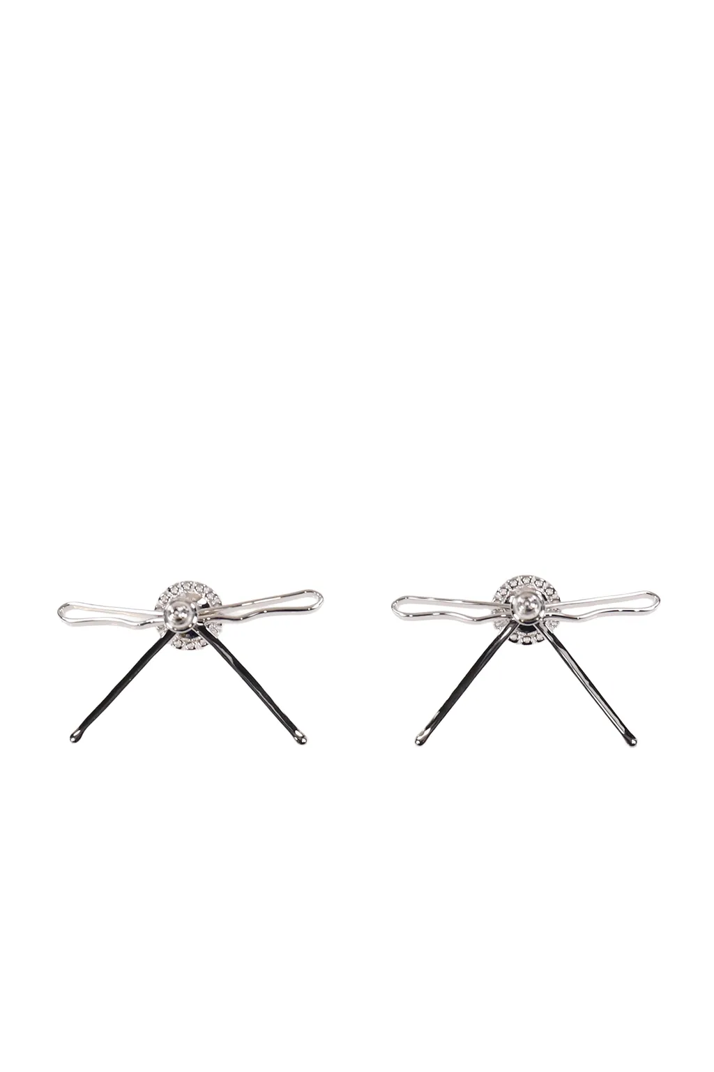 Hair Clip Patchwork Bow Pearl Stud Earrings / Wht