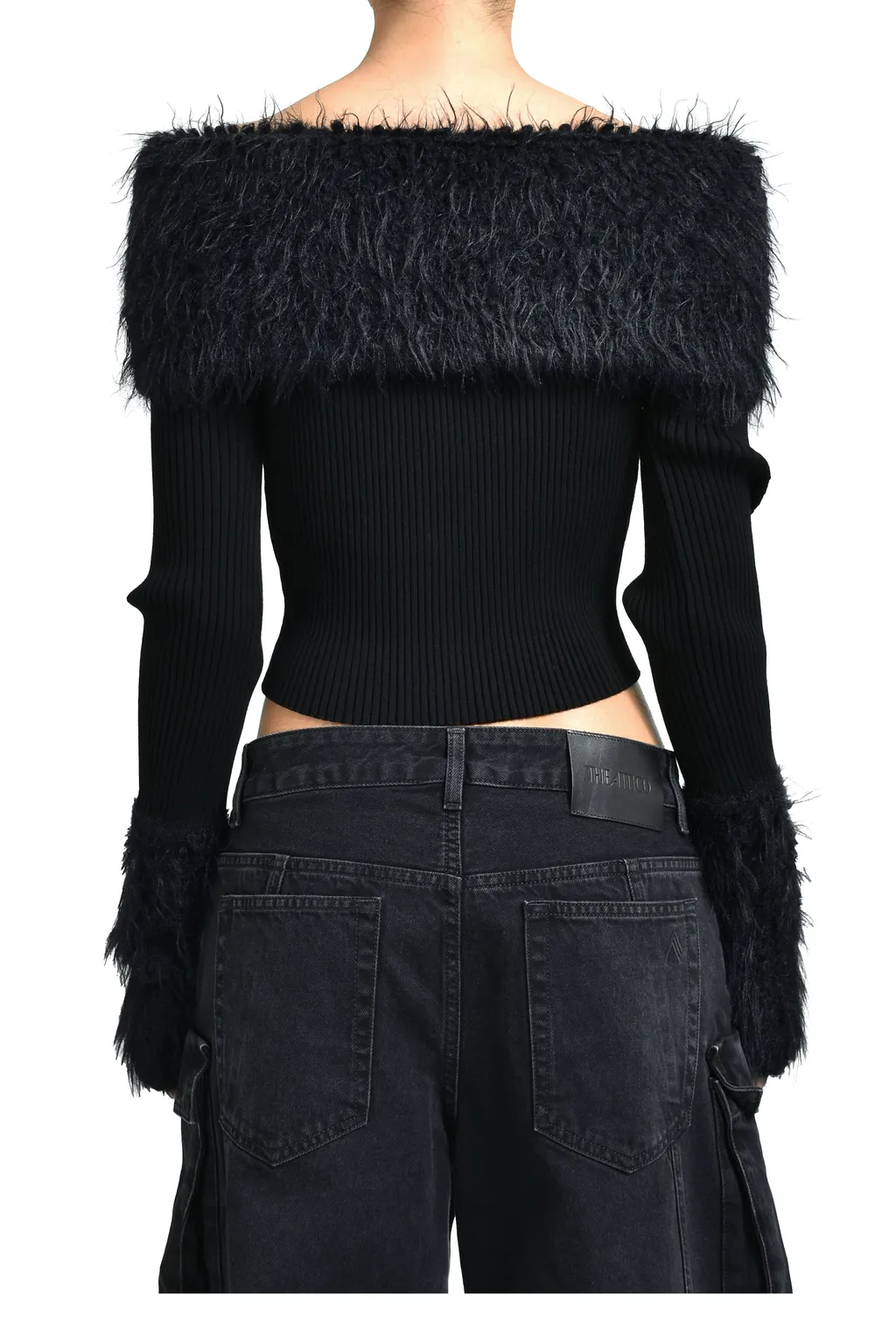 Mix Viscose Ribbed And Hairy Details Sweater / Blk