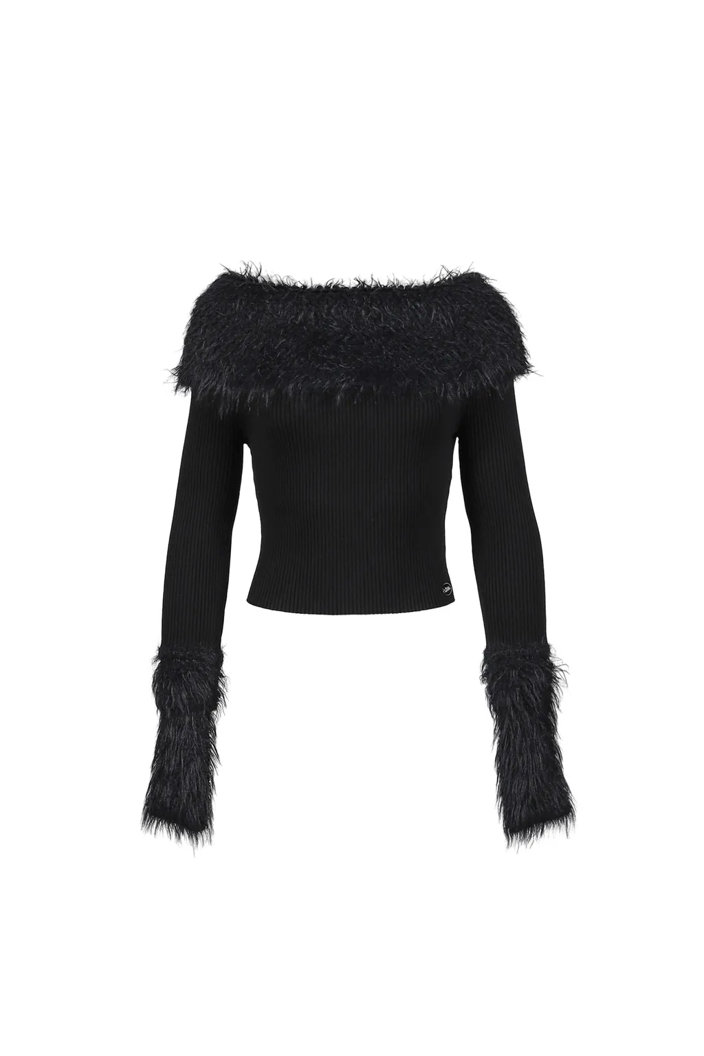 Mix Viscose Ribbed And Hairy Details Sweater / Blk