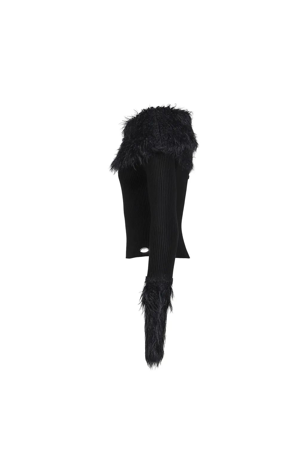 Mix Viscose Ribbed And Hairy Details Sweater / Blk