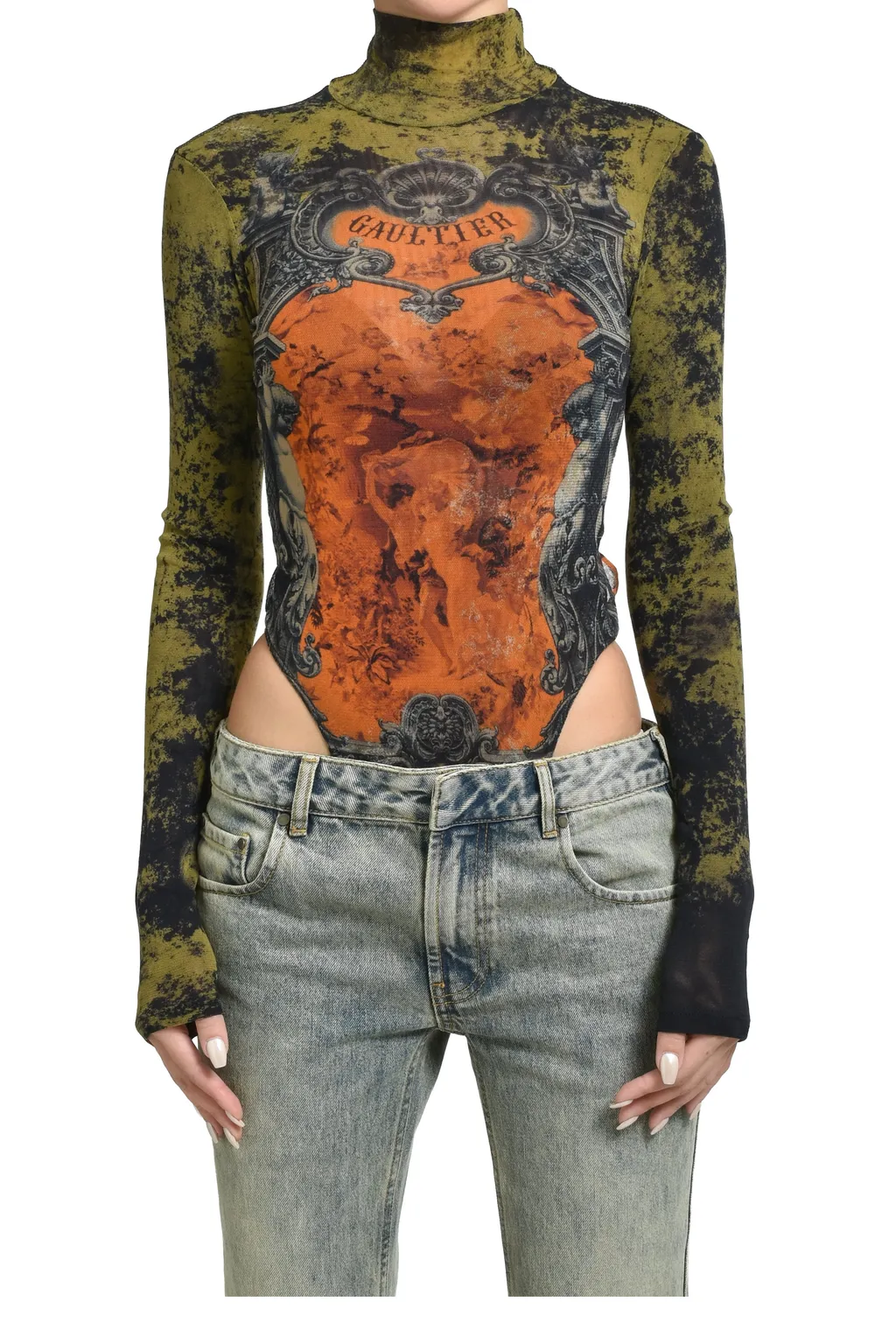 Mesh Body With Open Back Printed / Blk/Kha/Org M_Daillon