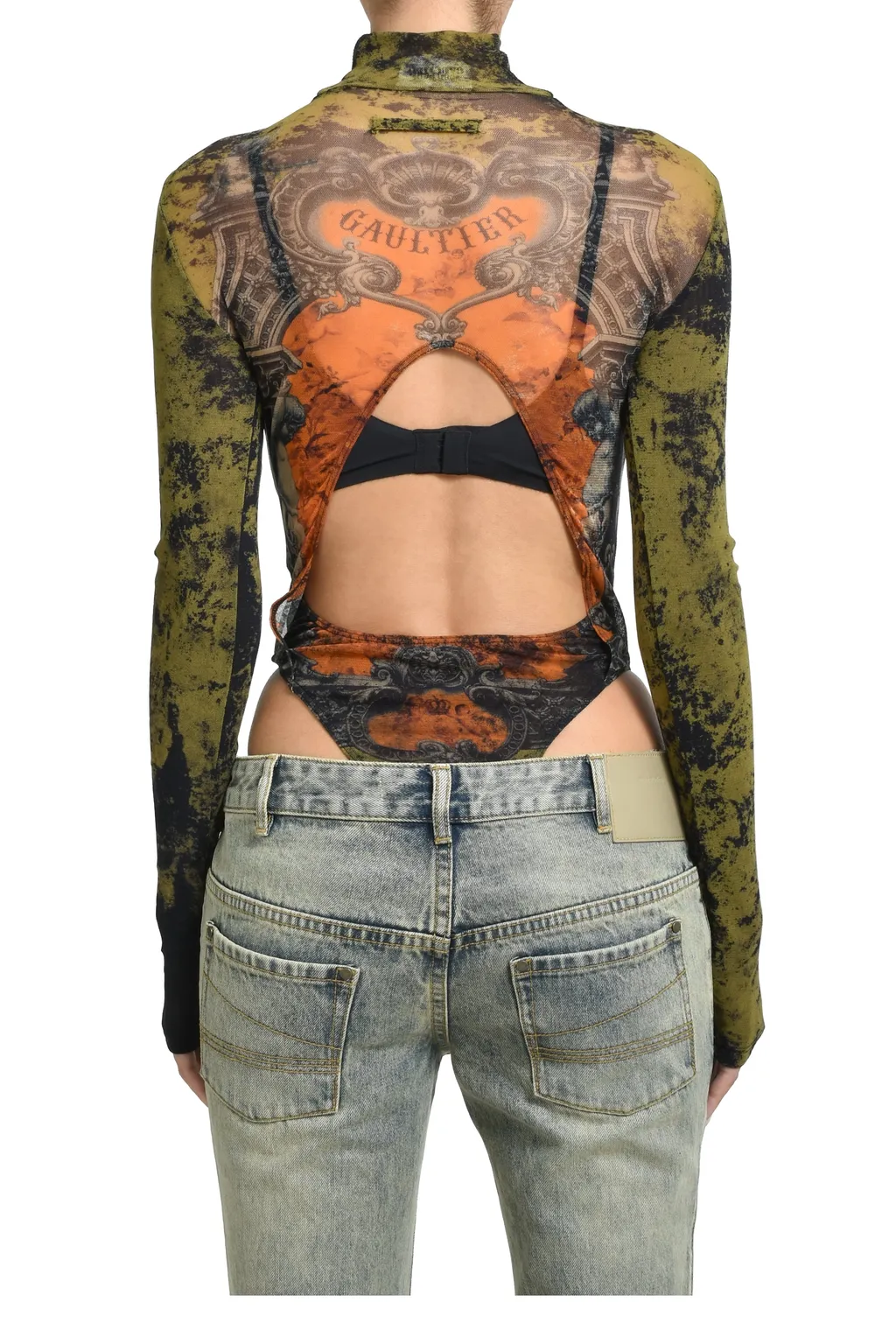 Mesh Body With Open Back Printed / Blk/Kha/Org M_Daillon